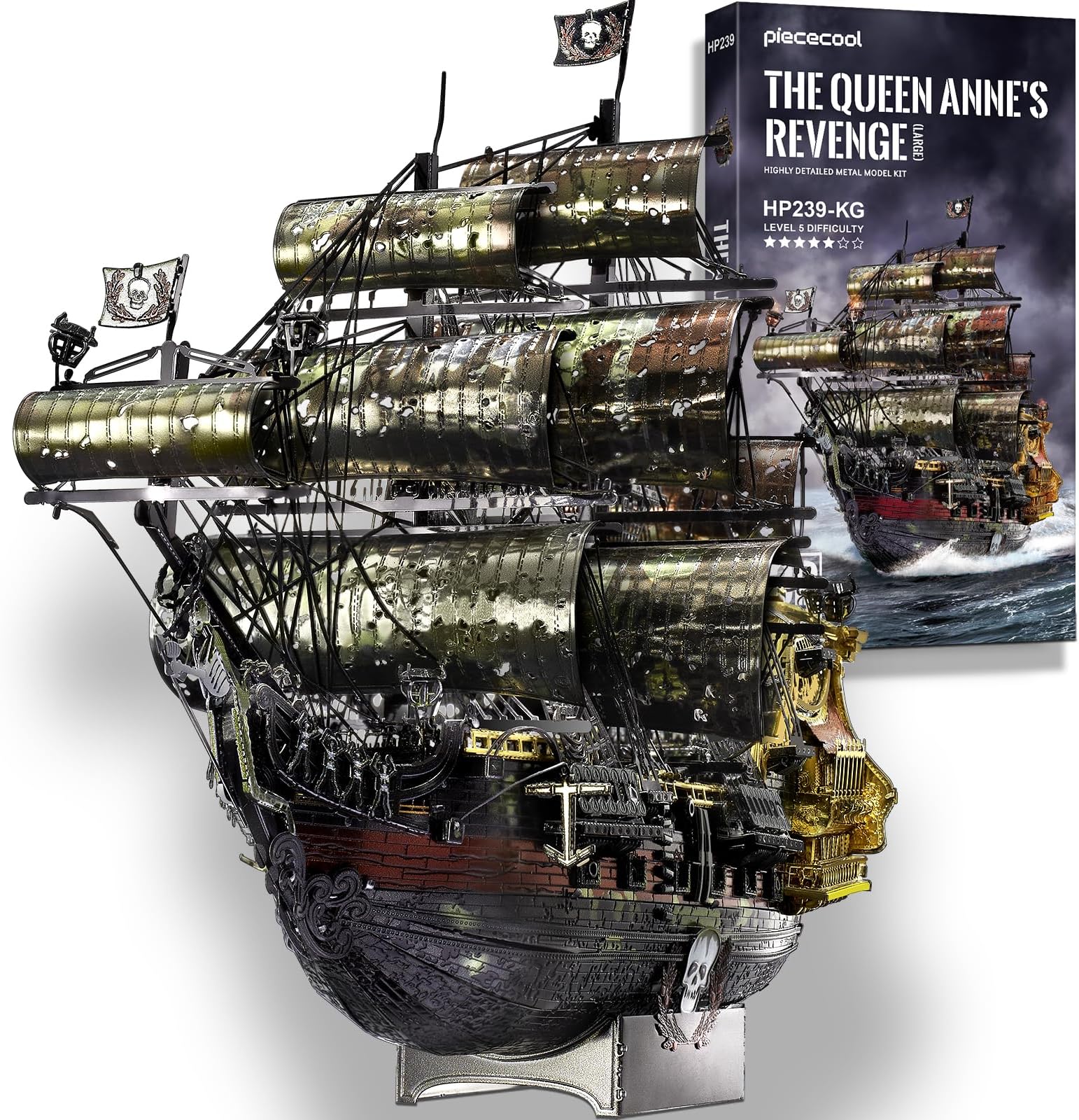 3D Puzzle Metal Queen Anne's Revenge, Pirate Boat Craft Model Kits for Adults to Build, 3D Puzzles Adult Teens with 304 Stainless Steel Ship, Ideal as Gifts, Home Decoration, DIY, 439 Pieces