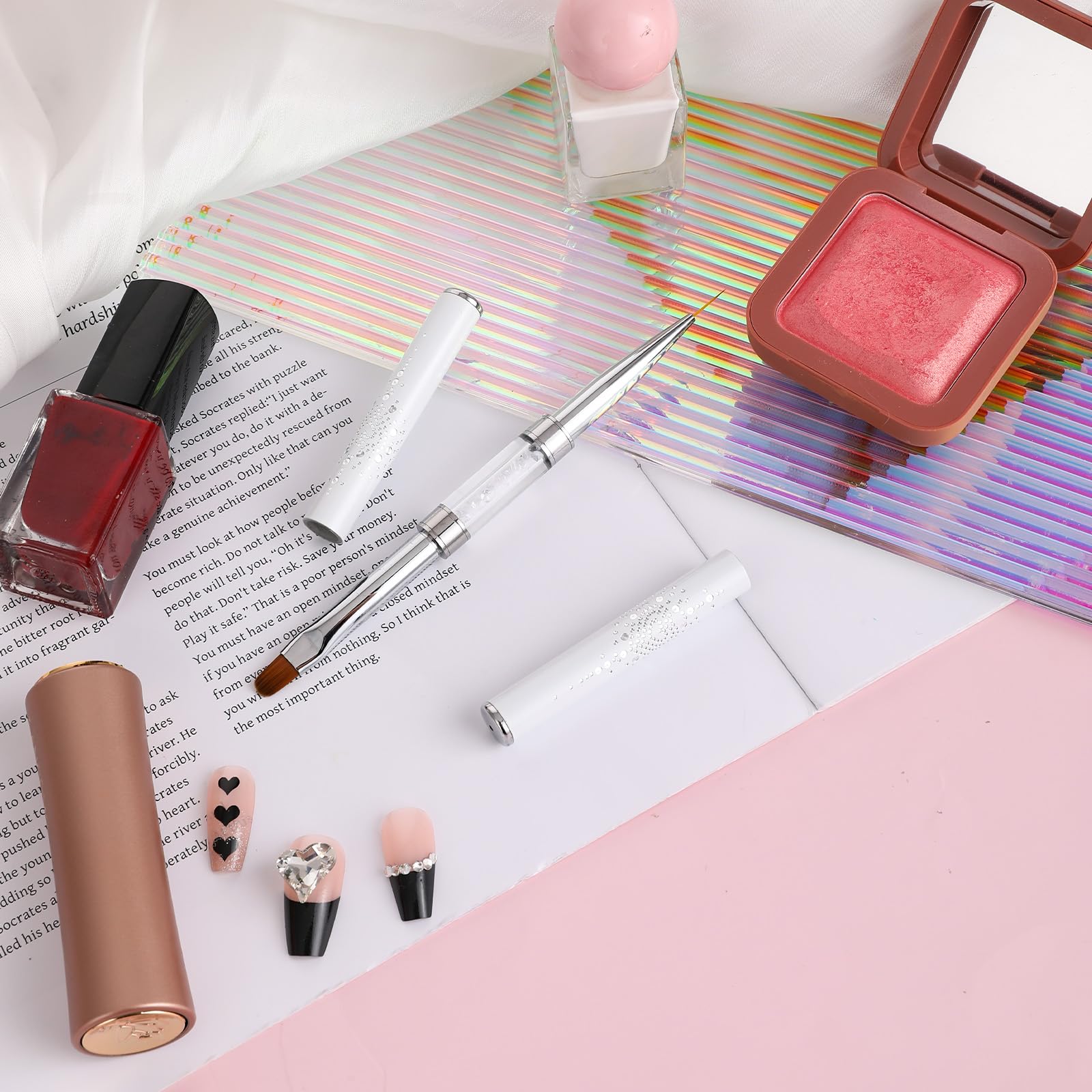 simarro cepillos de doble punta para uñas de gel, cepillo de uñas 2 en 1, cepillo de gel para uñas, cepillo de uñas, cepillo de gel fineliner, cepillo y espátula (blanco)