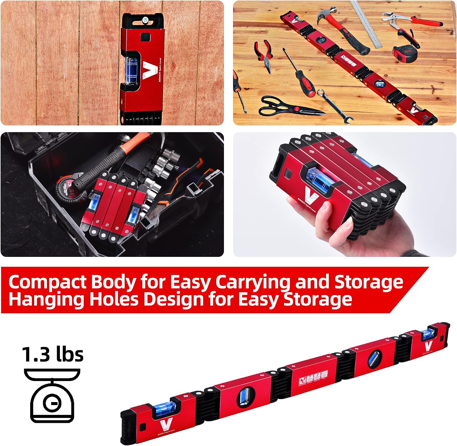 Foldable Level,BOWEITI 28 Inch Multi-Function Folding Level Measurement Tool with 45°/90°/180° Bubbles,Magnetic Versatile Hinged Level for Precise Leveling
