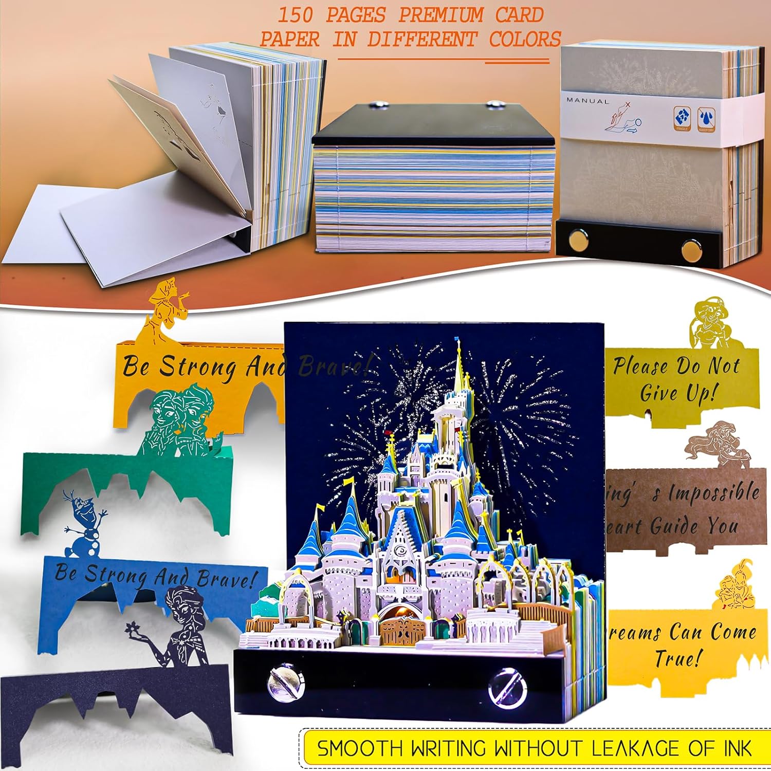 3D Memo Pad Paper Art with Light Magic Castle 3D Notepad Paper Card Craft DIY Non-Sticky Post Notes Gift Office Decor