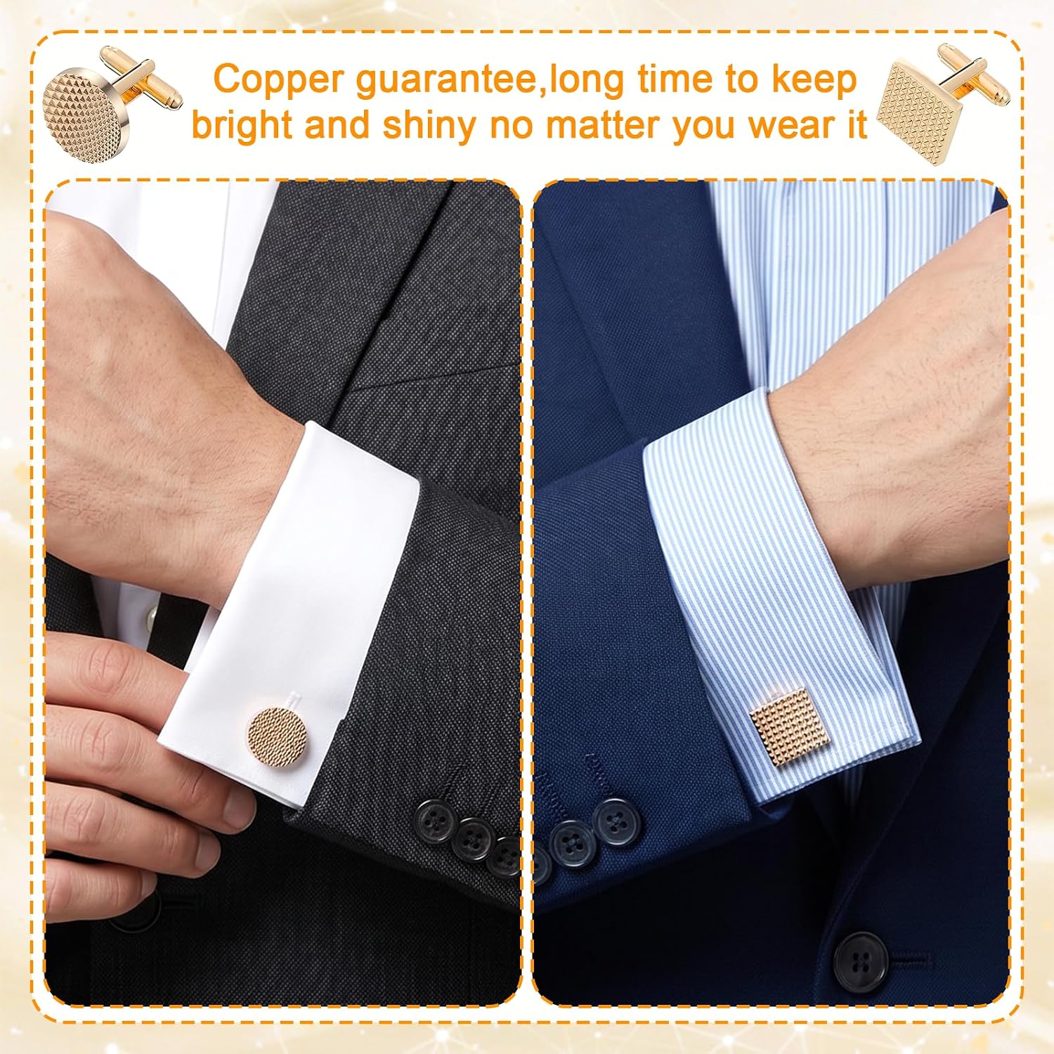 4 Pairs Cufflinks for Men Disc Square Rectangle Cuff Links | Classic Tone Cuff Links, Shirt Suit Men’s Cufflinks, for Business Wedding, Party Jewelry or Accessories