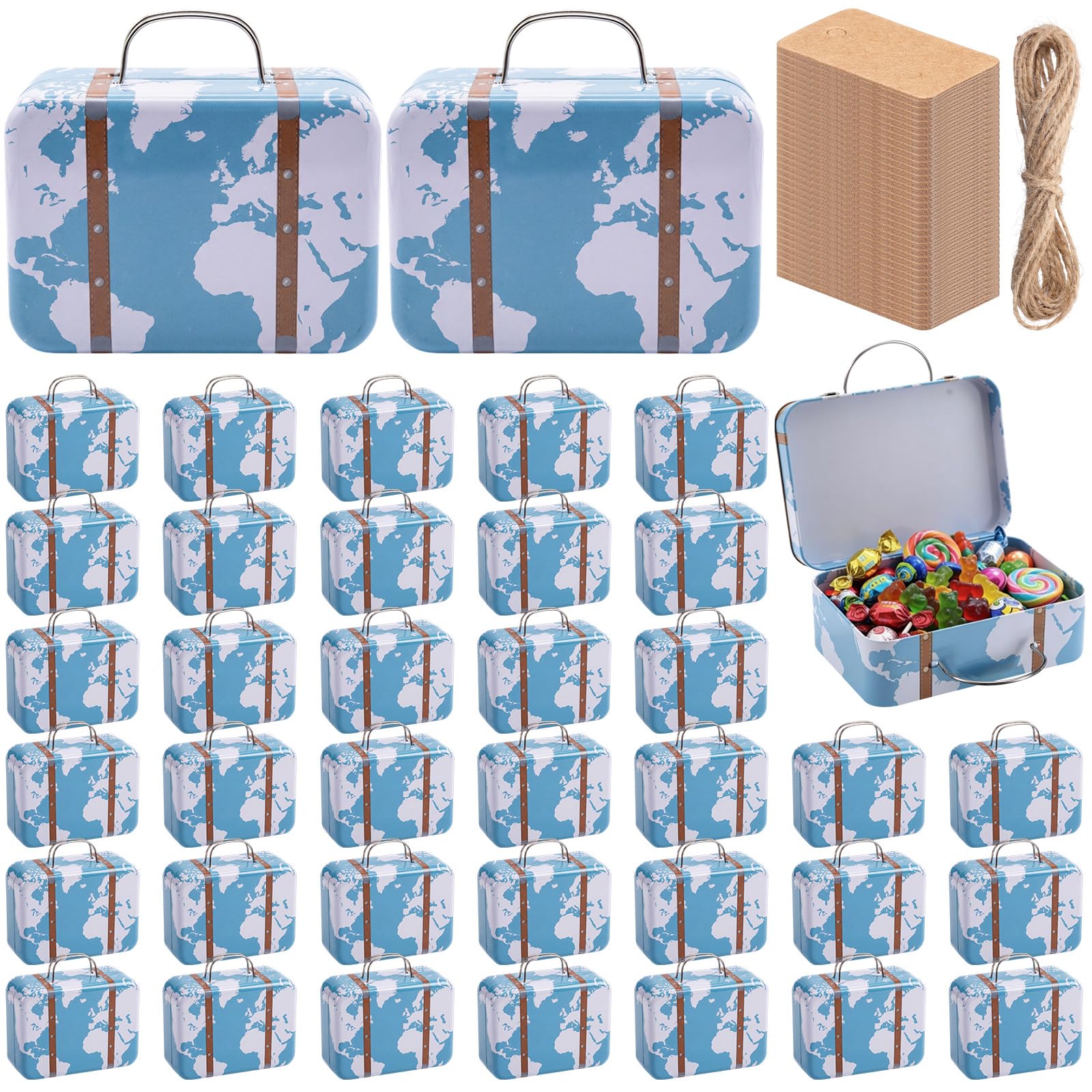 Boîtes à dragées RimCereal en étain avec corde en toile de jute pour cadeau d'invité