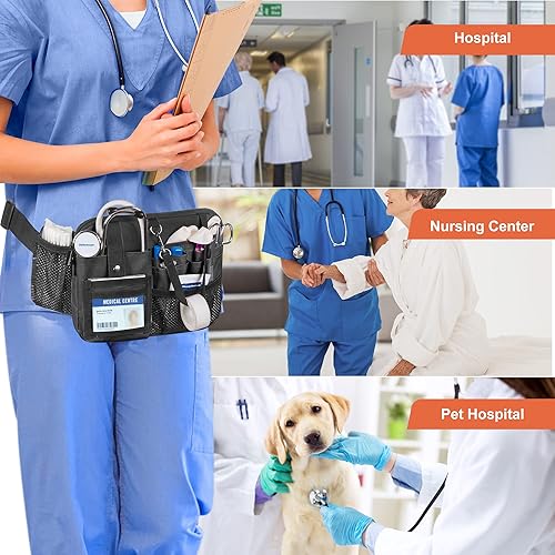 Miniatura 6 de Damero Riñonera para enfermera con múltiples compartimentos, cinturón de herramientas de enfermera, bolsa de cintura de enfermera con bolsillos para