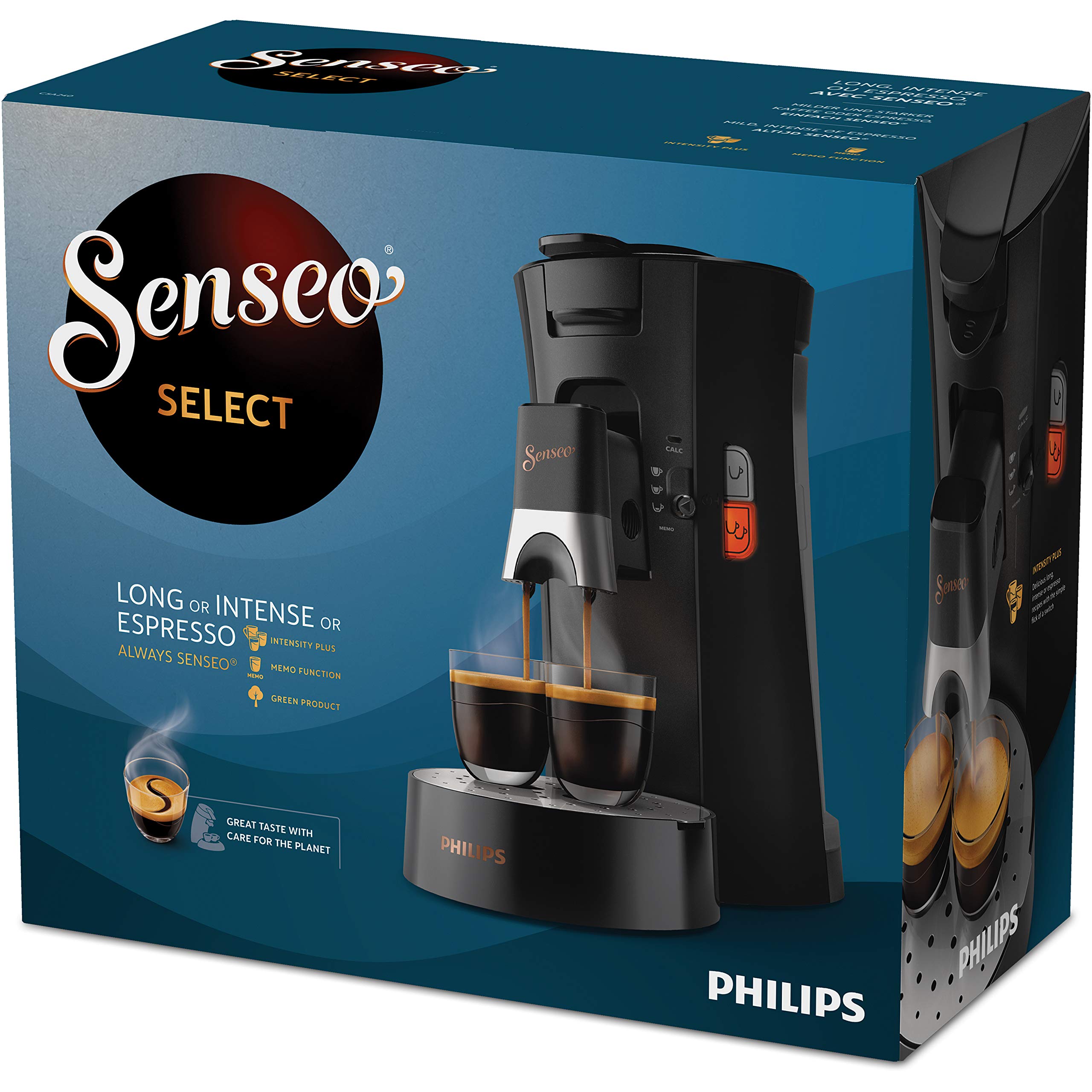Philips Domestic Appliances Senseo Select CSA240/60 Machine à café à dosettes, Sélection de l'épaisseur du café Plus, fonction mémo, en plastique recyclé, Noir