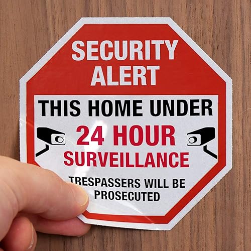 Miniatura 4 de SmartSign Etiquetas adhesivas reflectantes "Security Alert This Home Under 24 Hour Surveillance, Trespassers Prosecuted", rojonegroblanco, juego de