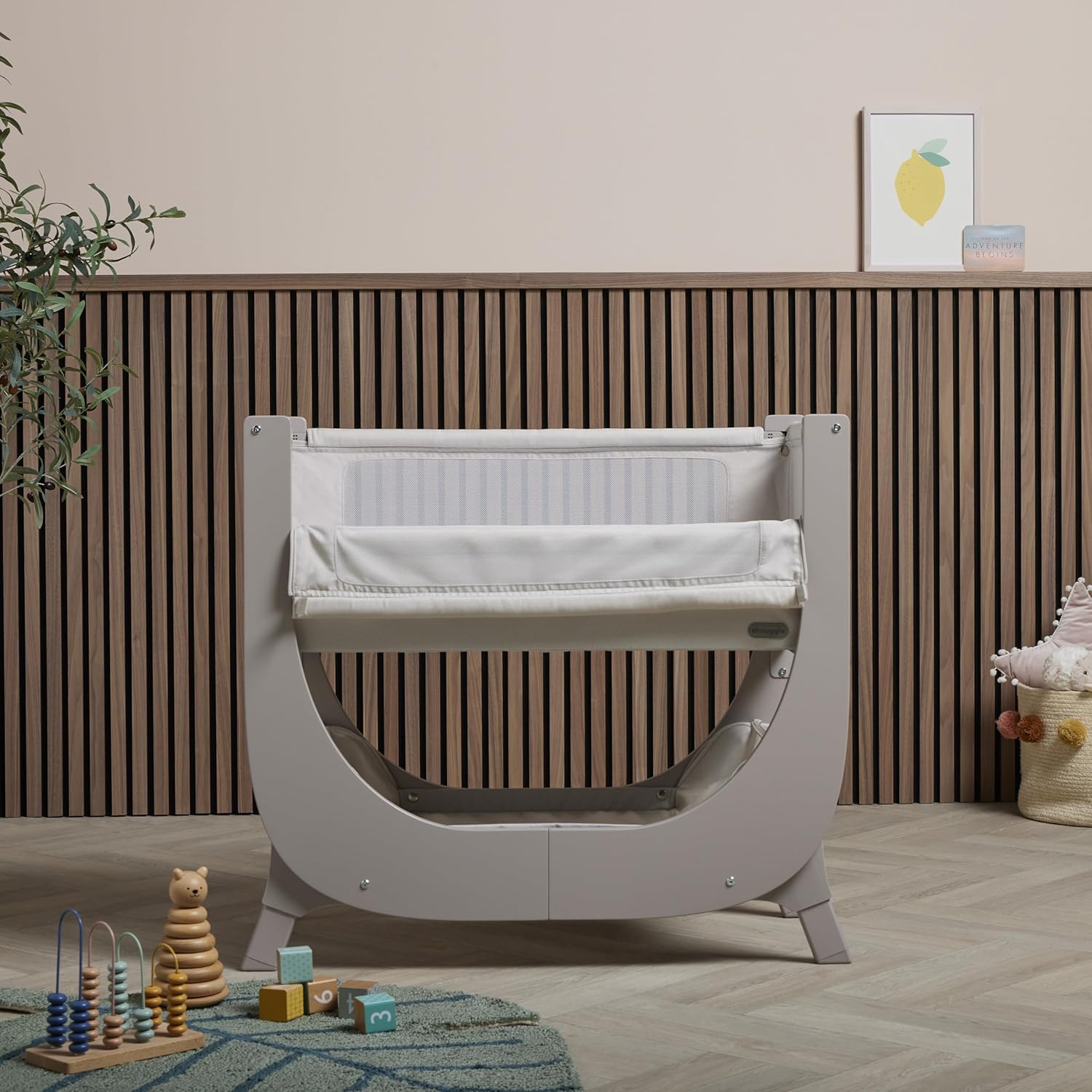 SHNUGGLE Air Lite Bedside Infant Bassinet | Breathable Mesh Sides, Drop-Down Panel, Reflux Incline, Adjustable Height, Compact Co-Sleeper with Mattress - Taupe