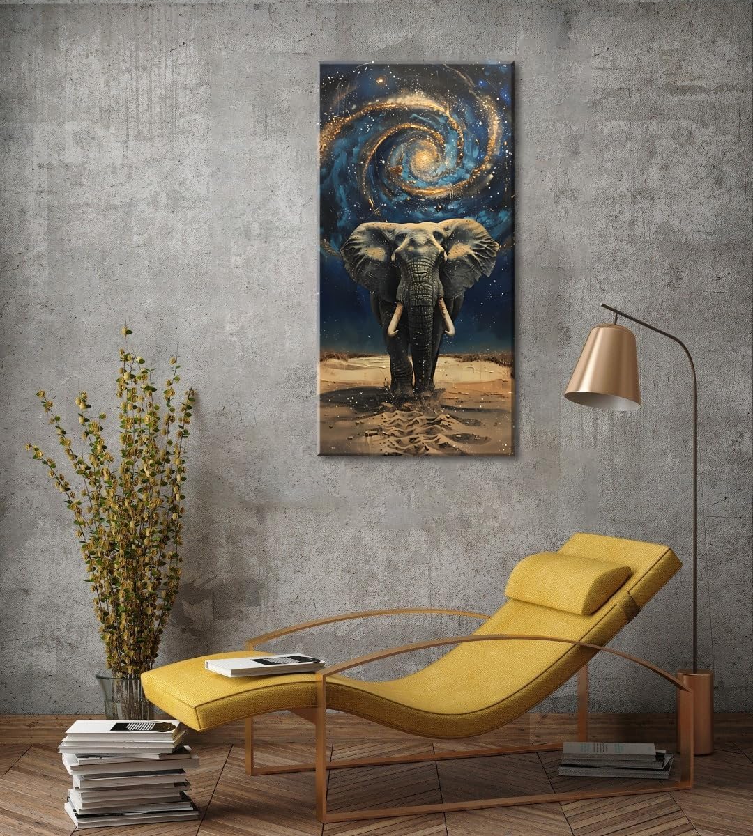 Palderwallart Galaxy Elephant Canvas Wall Art for Bathroom Bedroom Home, Surreal Animal Painting Print Picture Decor Artwork, Wrapped Gift Inner Frame 20x40 Inche
