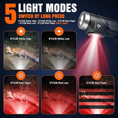 Miniatura 5 de Linternas tácticas recargables de alto lúmenes, linterna magnética LED de 90 grados, luz de trabajo de 90 grados, 10 modos, 1200 lúmenes,