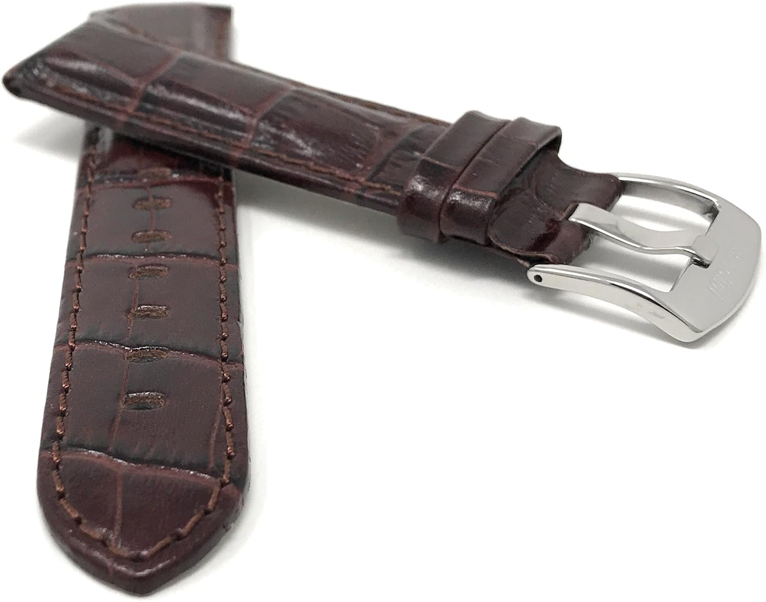 Bandini 20mm Mens Leather Watch Band - Brown Watch Strap - Alligator Pattern