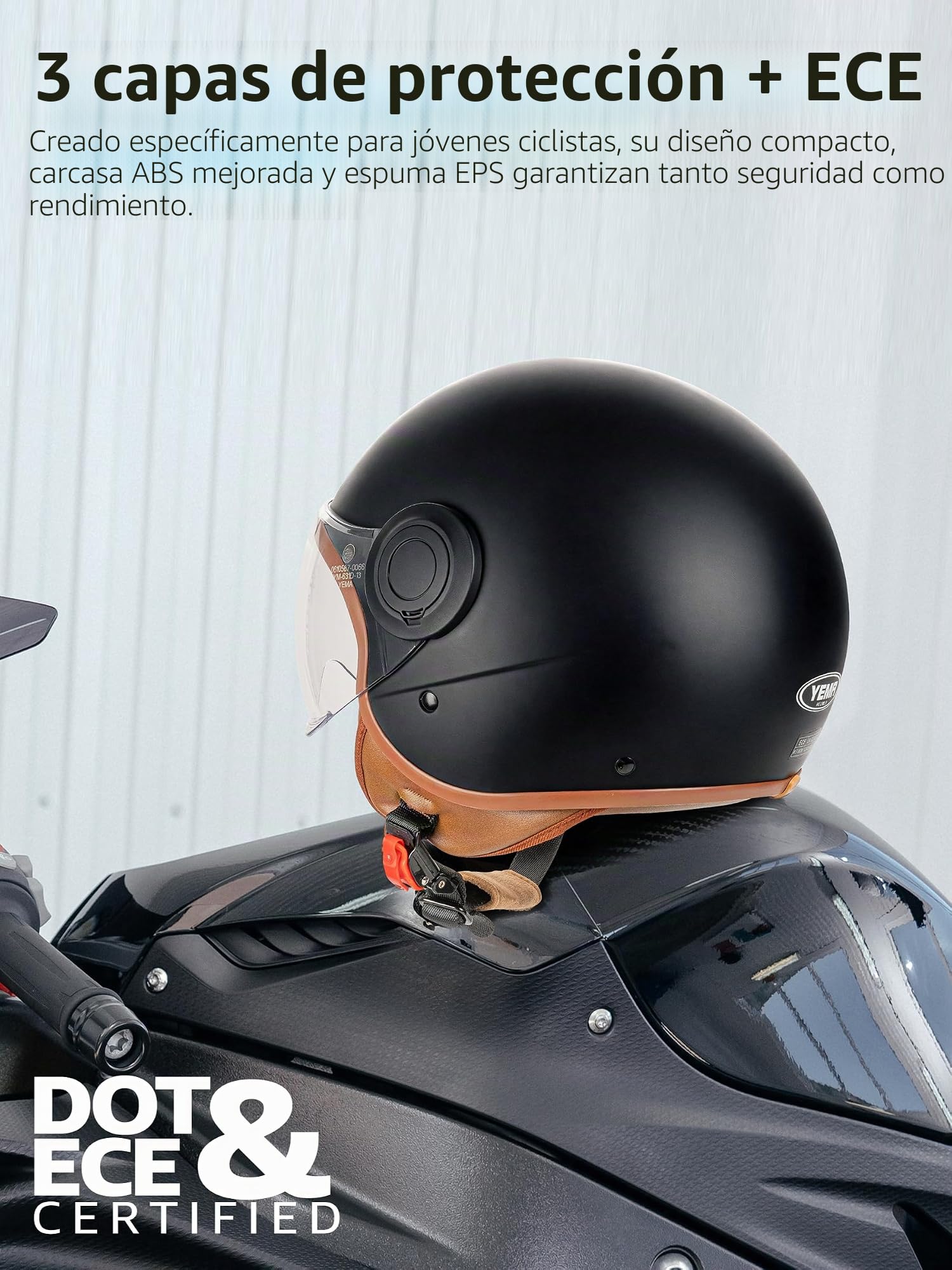 YEMA HELMET DW-611 Casco Open Face Scooter Ciclomotore ECE 3/4 Mezzo Casco per Uomo Donna - Negro Mate,M