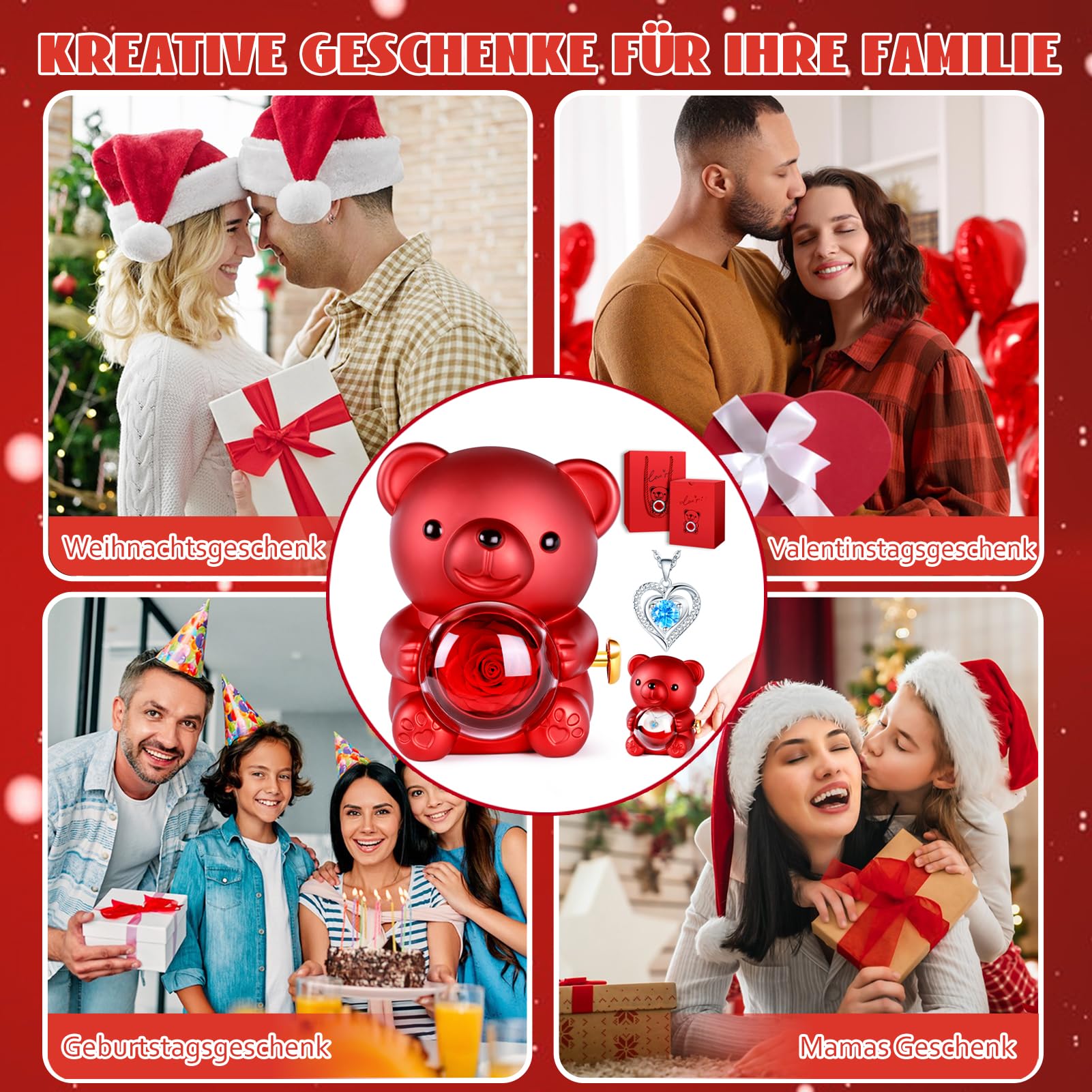 Ewige Rosen Bär Geschenkbox mit Blauer Halskette,Frauen Gesch | Rosen Teddybär für Frauen, Freundin Jahrestag, Geburtstag, Thanksgiving, Valentinstag, Weihnachten, Schulanfang