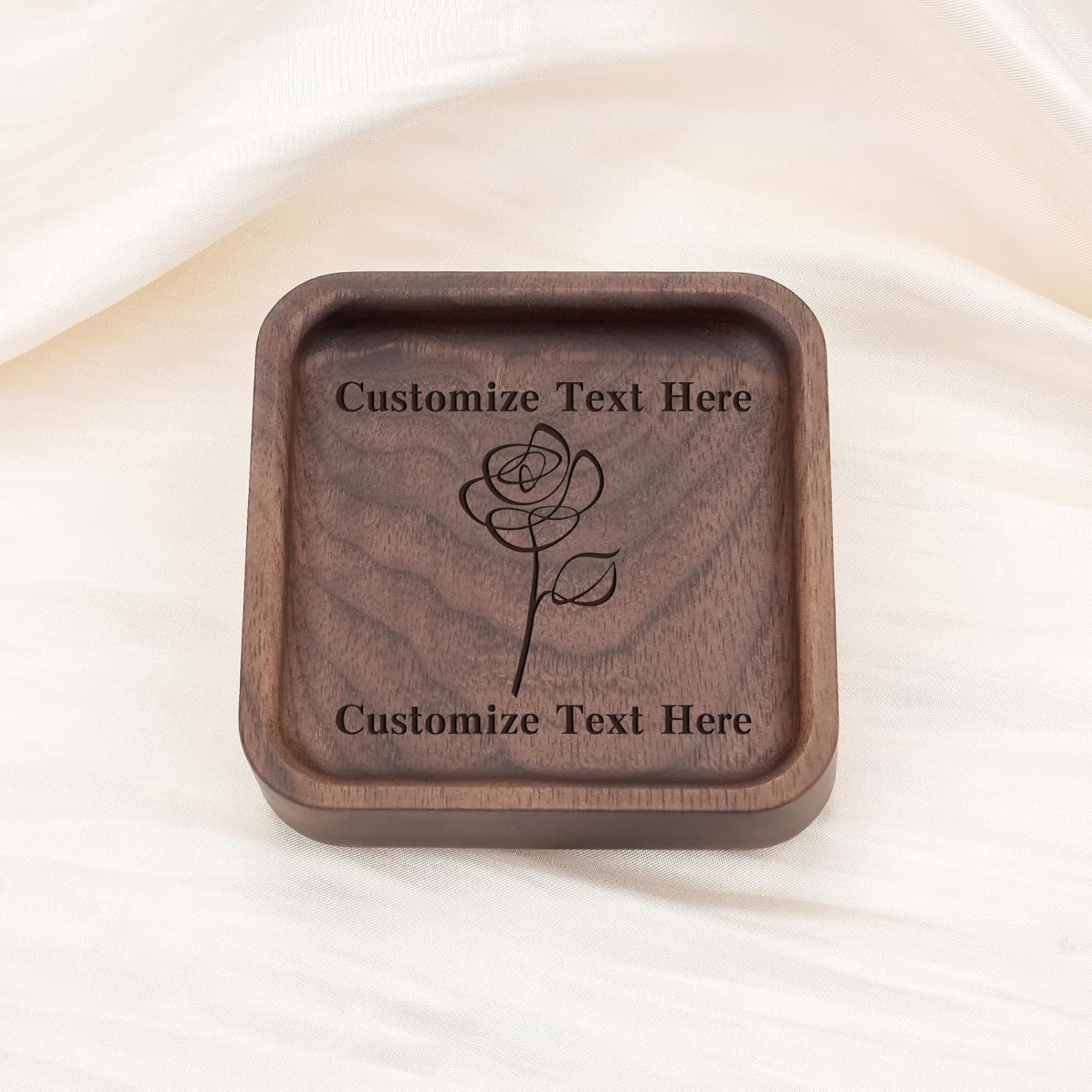 SOITIS Walnut Wooden Ring Tray Wedding Ring Dish Engagement Jewelry Dish for Couples Gift for Anniversary Christmas Birthday-Square