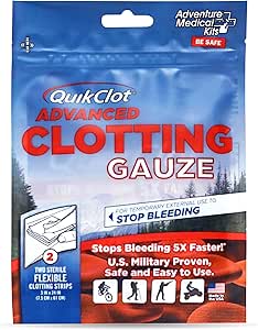Adventure Medical Kits QuikClot Gauze - Gauze for Emergency Survival Kit, Doomsday Prepping Supplies &amp; More - Stops Bleeding Fast with Kaolin - Flexible Hemostatic Medical Gauze - 3" x 24" (2 Strips)