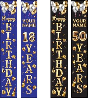 Fabric Personalised Happy Birthday Door Banner Indoor Outdoor Party Decorations Entrance Porch Sign Banner For All Ages 60th, 30th, 21st, Boys Girls, Men, Women Birthday Décor (Custom Door Banners)