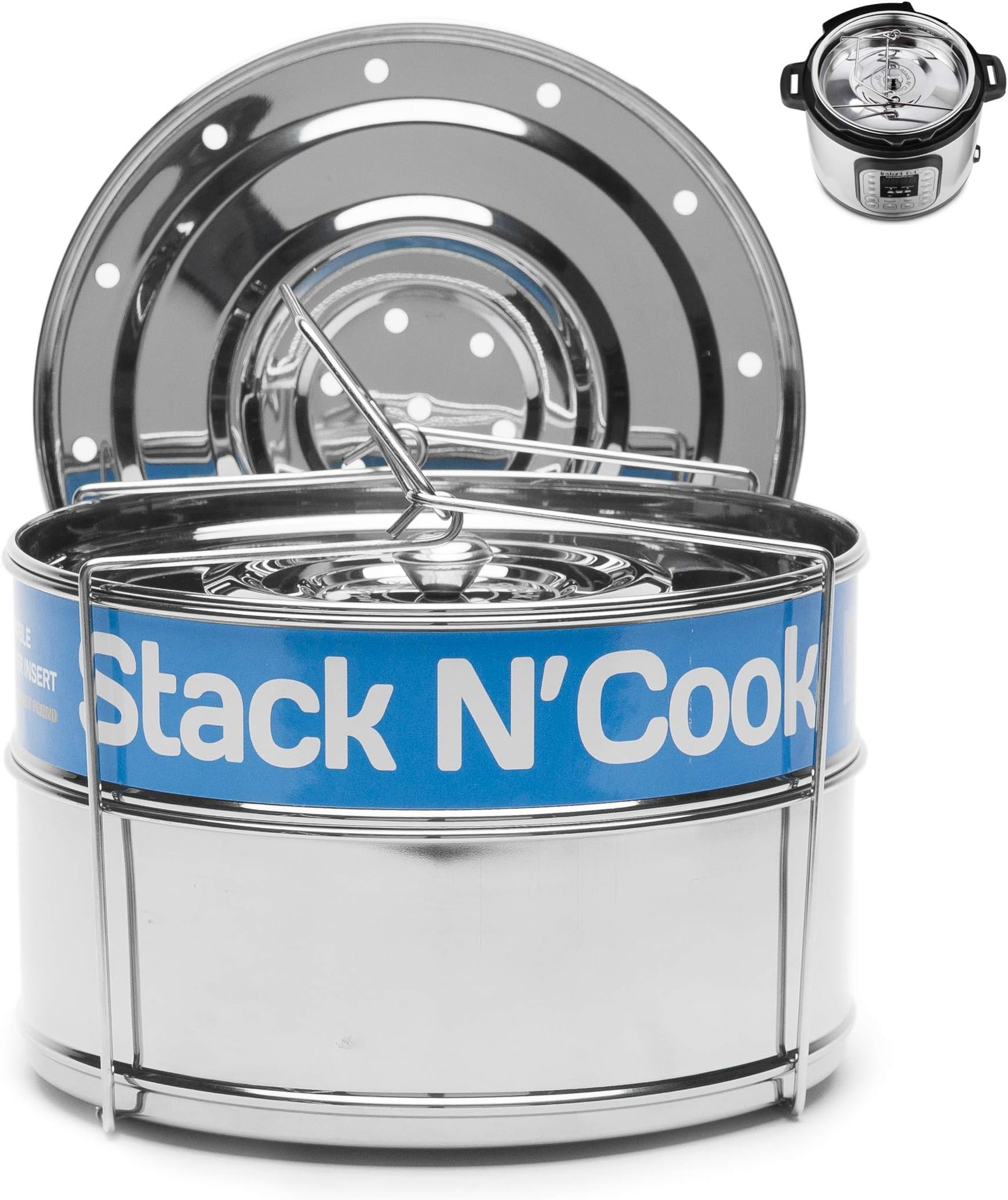 Original Stack N' Cook Stackable Insert Pans - 6, 8 Qt Electric Pressure Cooker - Accessories for Instant Pot Baking, Lasagna Pans, Food Steamer, Pot in Pot - Interchangeable Lid