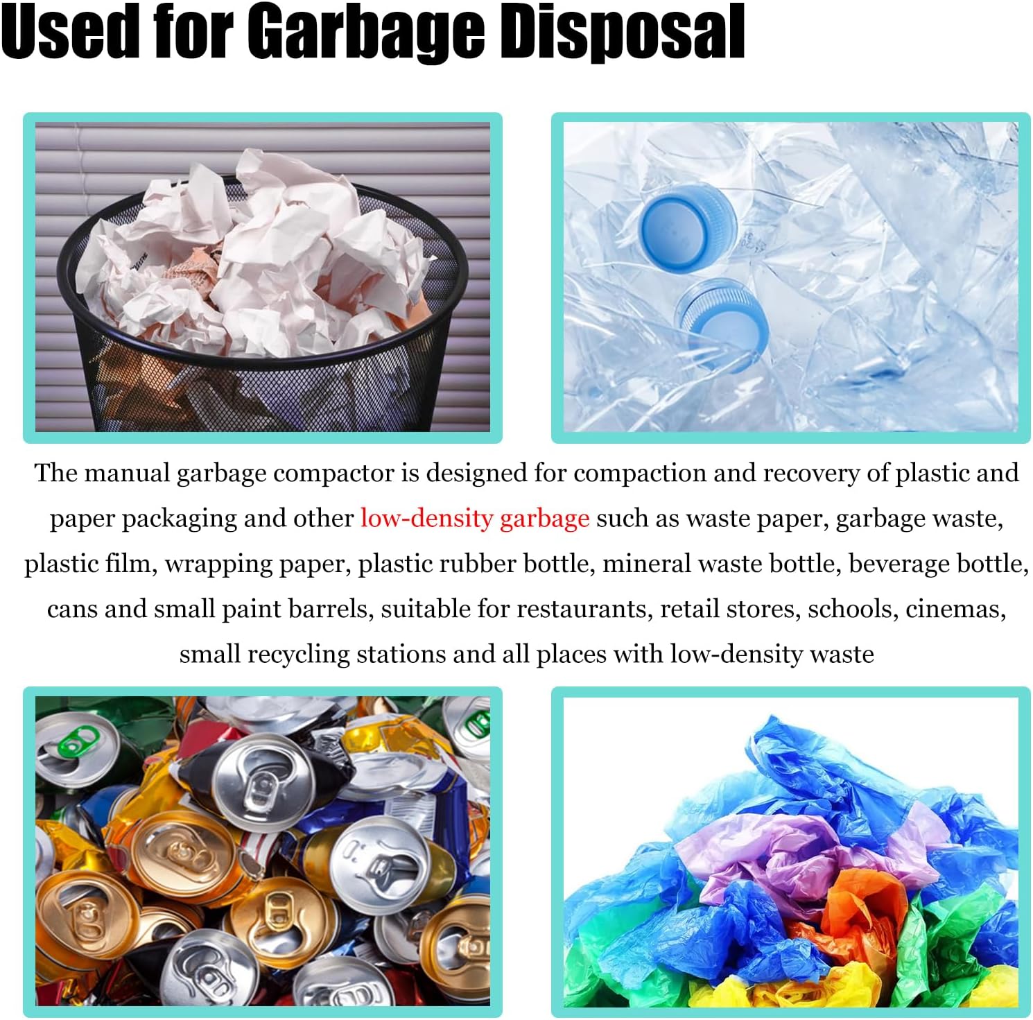 Manual Trash Compactor Garbage Compaction Tool Garbage Compressor for Trash Compaction and Recovery, 450kg Pressure, Black Color