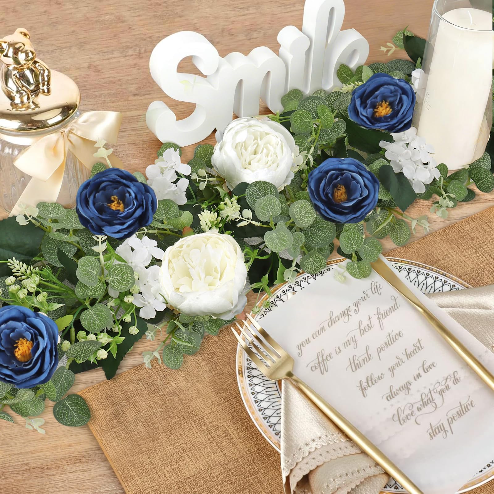 Betylifoy Confezione da 2 ghirlande di eucalipto artificiali da 4,3 m, con fiori rosa, peonie finte, ghirlande di fiori verdi per matrimoni, runner da tavola, sfondo, decorazione per la casa e le