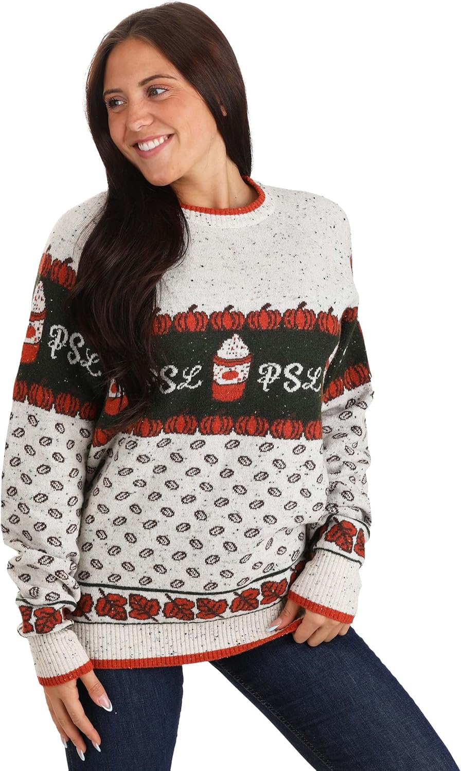 Pumpkin Spice Latte Sweater - Featuring Coffee Beans, Pumpkins, and Delicious PSL - Rib-Knit Details.