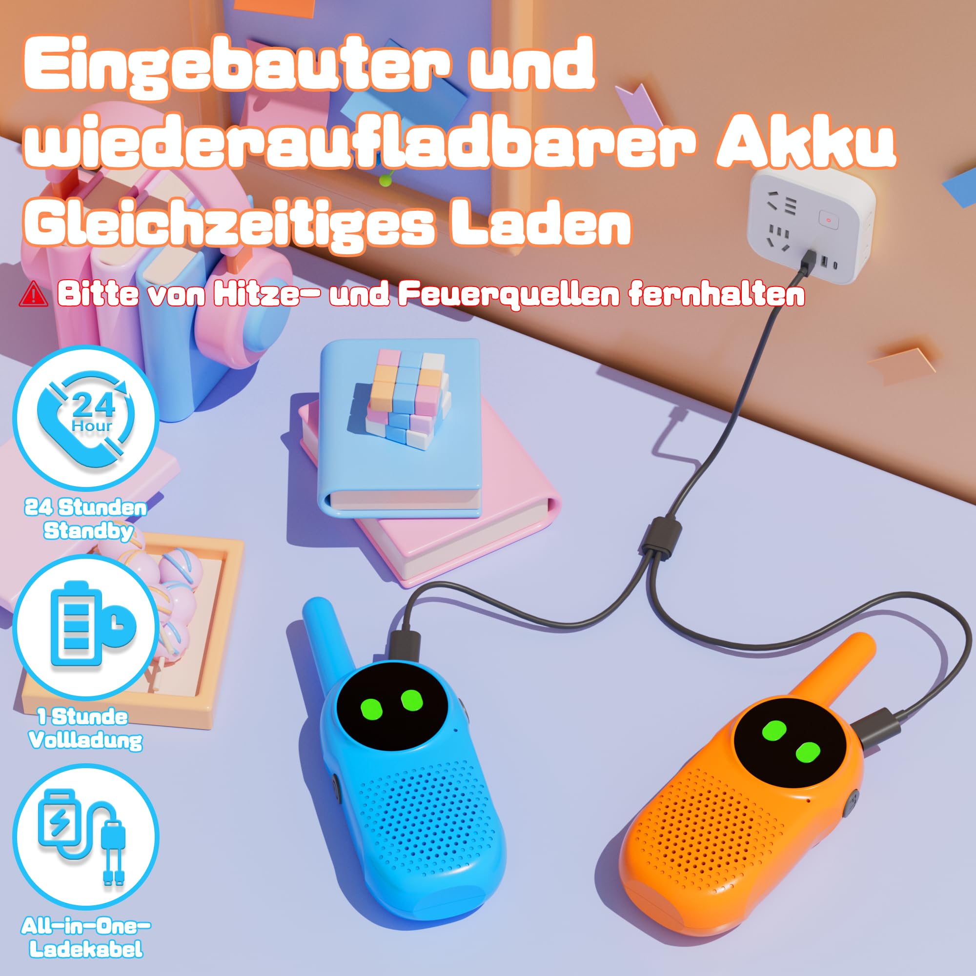 Walkie Talkie Kinder ab 3 4 5 6 7 8 Jahre, NXGKET 4er Set Aufladbar Walkie Talkies, Funkgerät Radio Walki Talki, Spielzeug Geschenke für 3–12 Jährige Junge Mädchen zum Geburtstag Weihnachten Ostern