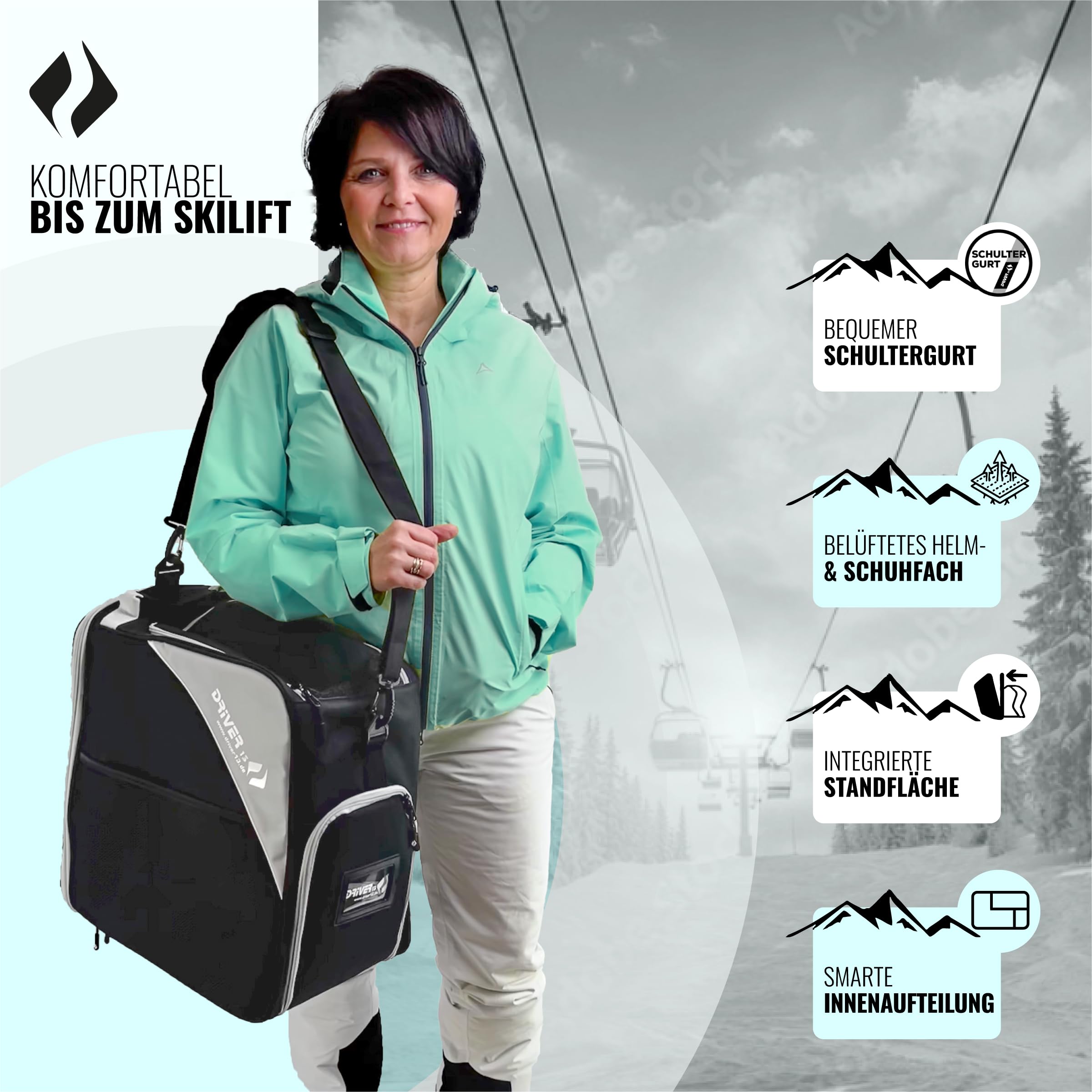 Driver13 ® Bolsa para Botas de Esquí con Compartimento para Casco, Negro-Gris