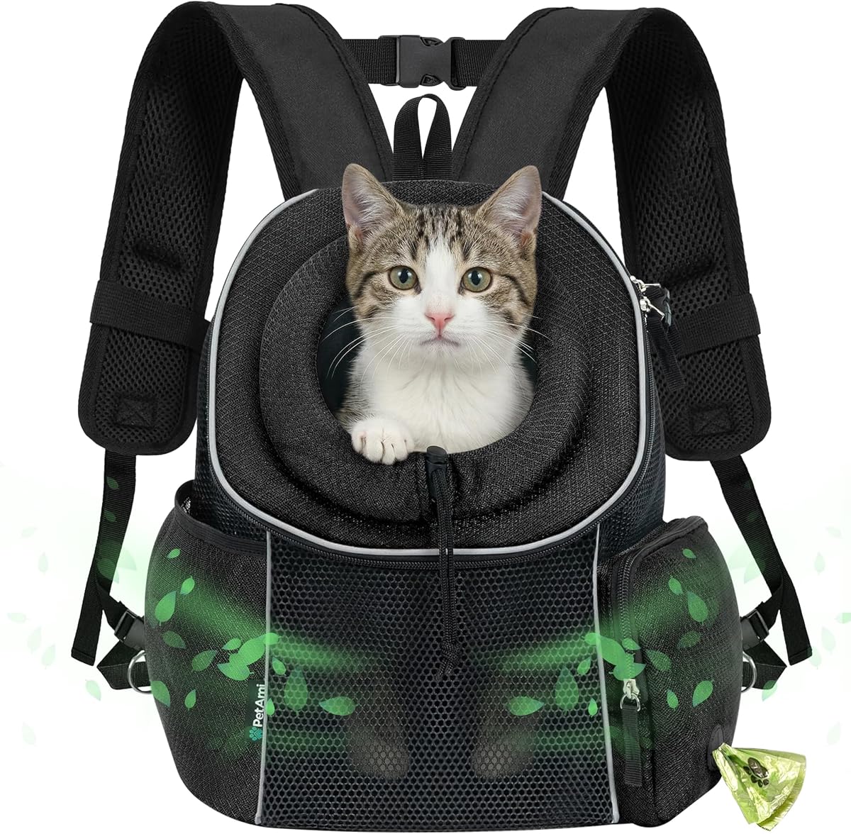 Dog Carrier Backpack, Hands Free Front Pet Carrier for Small Medium Cats Puppies, Adjustable Ventilated Reflective Pet Travel Bag for Hiking Camping Biking Walking, Up to 14 lbs, Black