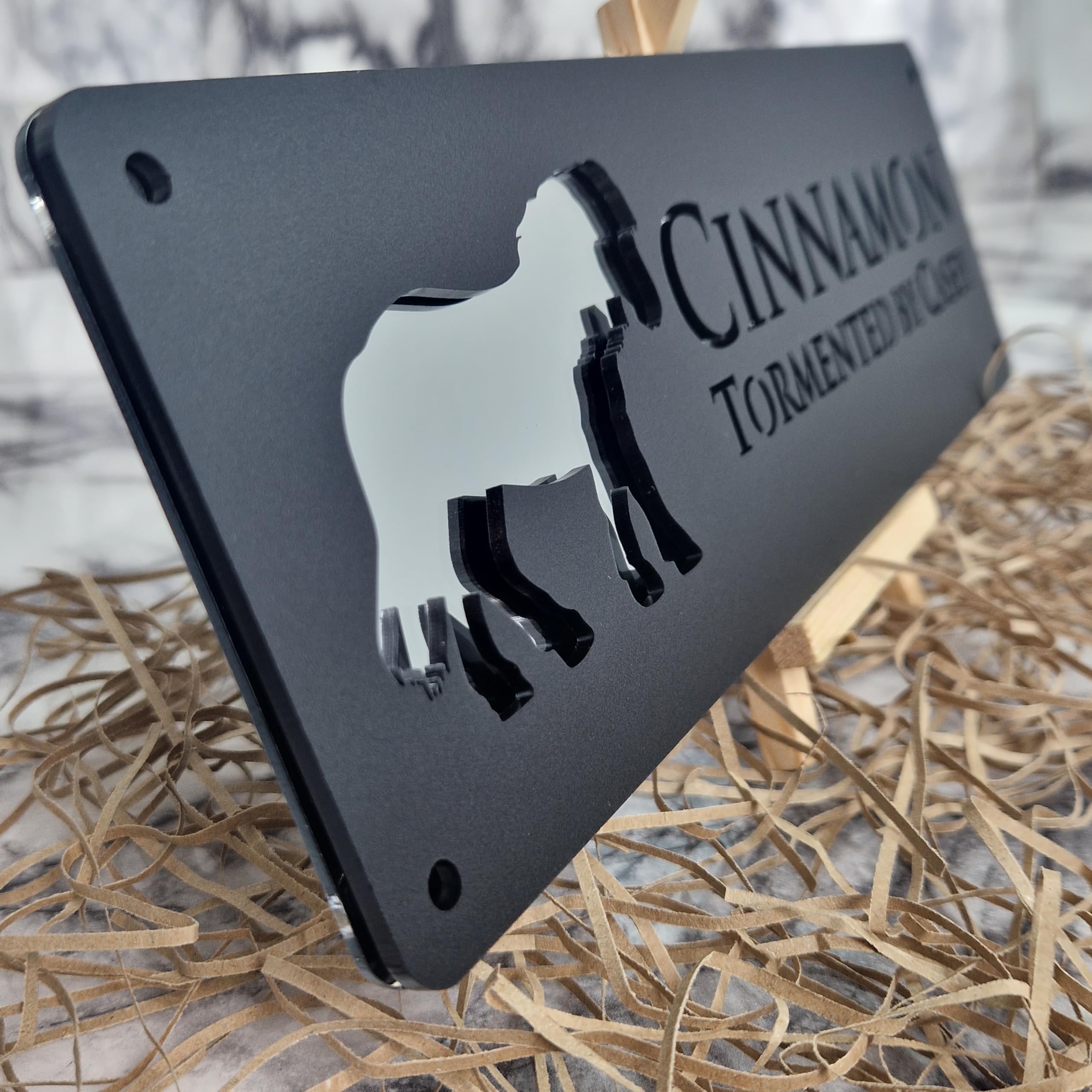 Silver Mirror and Black Personalised Horse stable Pony laser cut name door plate sign (L4-Shetland Pony)