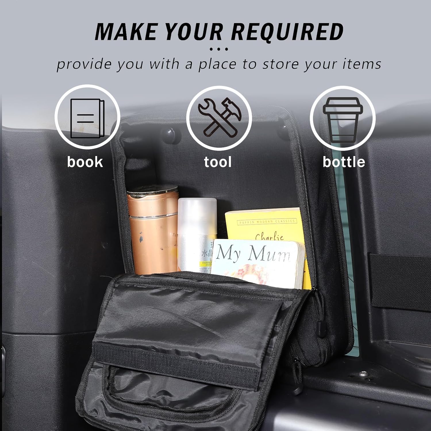 Trunk Window Storage Bog for 2020-2024 L@nd Rover Defender 110 Accessories, Oxford Cloth Car Rear Trunk Storage Organizer for Left&Right Side Window 1PCS (Black)