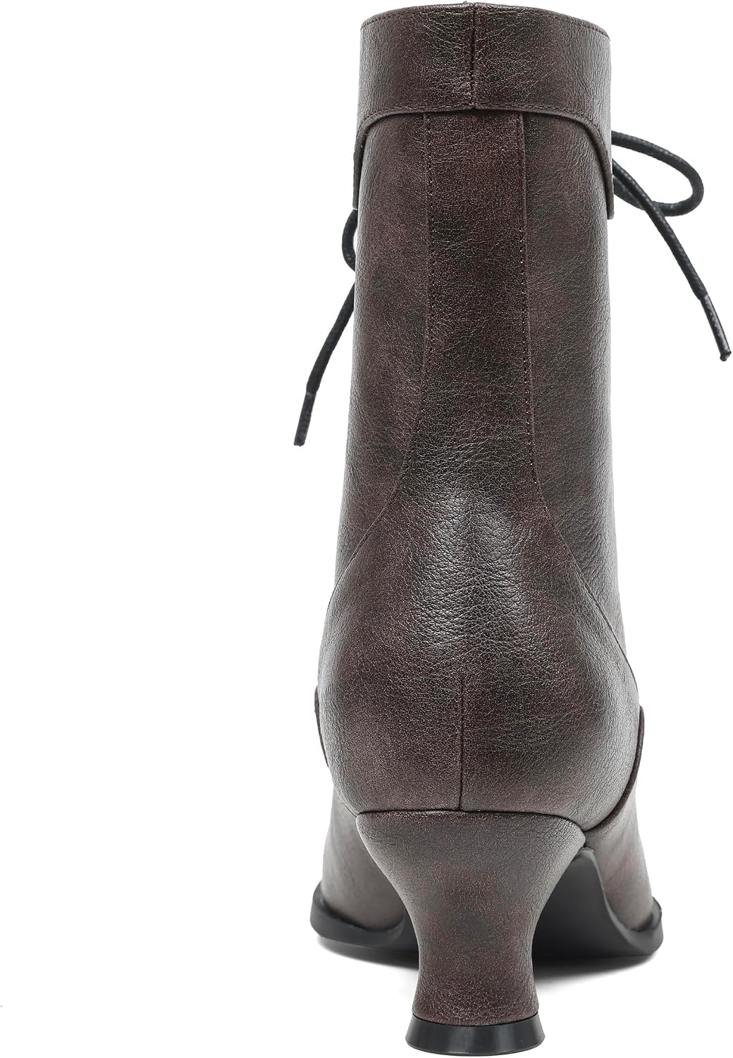 Women's Victorian Ankle Boots - Mid Calf, Round Toe, Black Boots with Chunky Heel & Lace Up Detail