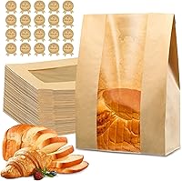 AZLTC 50 Pack 50% Thicker Sourdough Bread Bags with Window 13.7x8.3x3.7in + 60 Cute Sealing Stickers for Bakery Storage