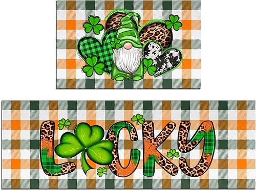 Miniatura 8 de Juego de 2 tapetes de cocina a cuadros antideslizantes y gruesos para el suelo, cómodos tapetes de pie para cocina, fregadero, oficina, lavandería