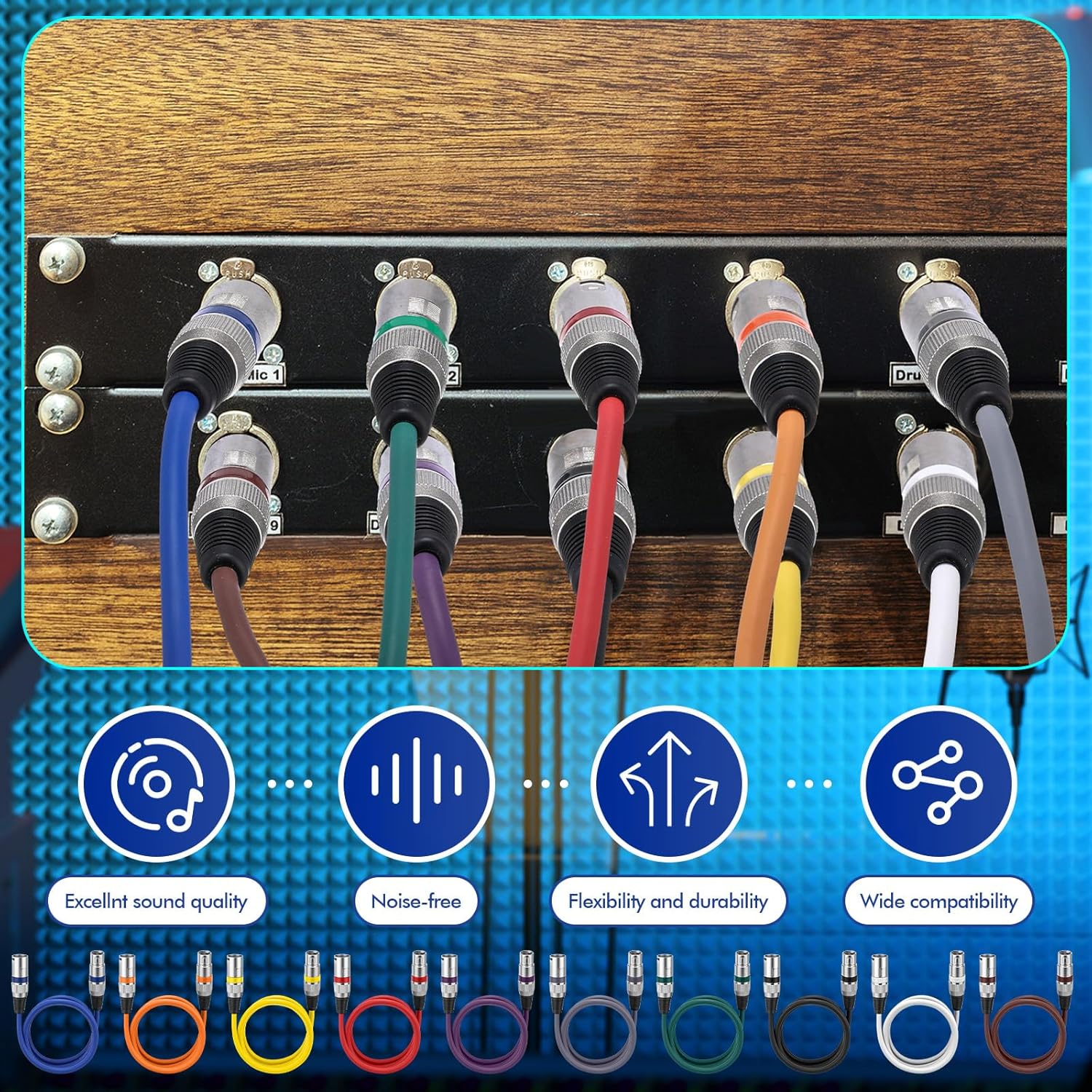 20 Pcs 3 ft XLR Microphone Cable 3 Pin Balanced XLR Male to Female Microphone Cable Oxygen Free Copper (OFC) Mic Cord for Mic Mixer, Recording Studio, Speaker Systems, Multi Colored