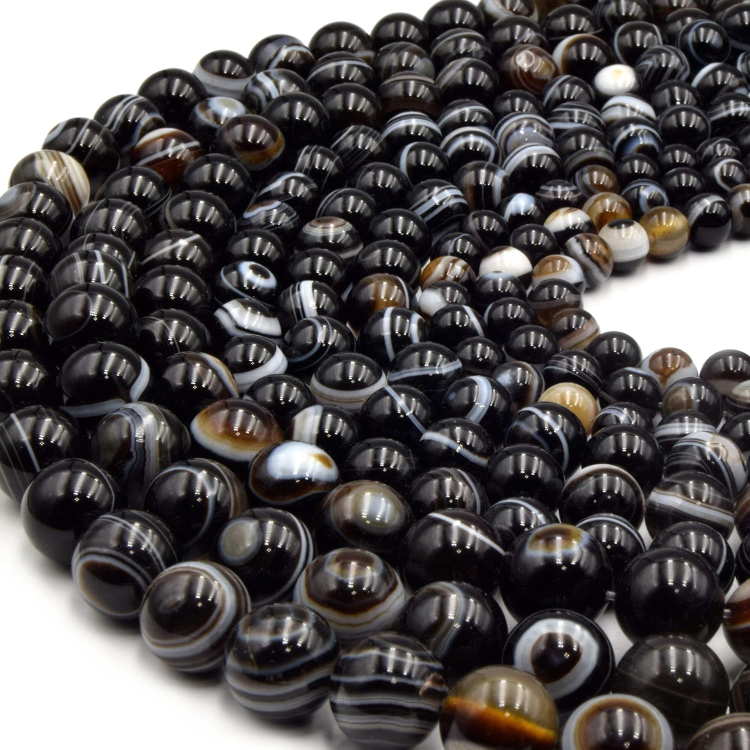 Black Sardonyx Beads | Natural Tibetan Agate Eye Beads | Smooth Round Gemstone Beads | 12mm