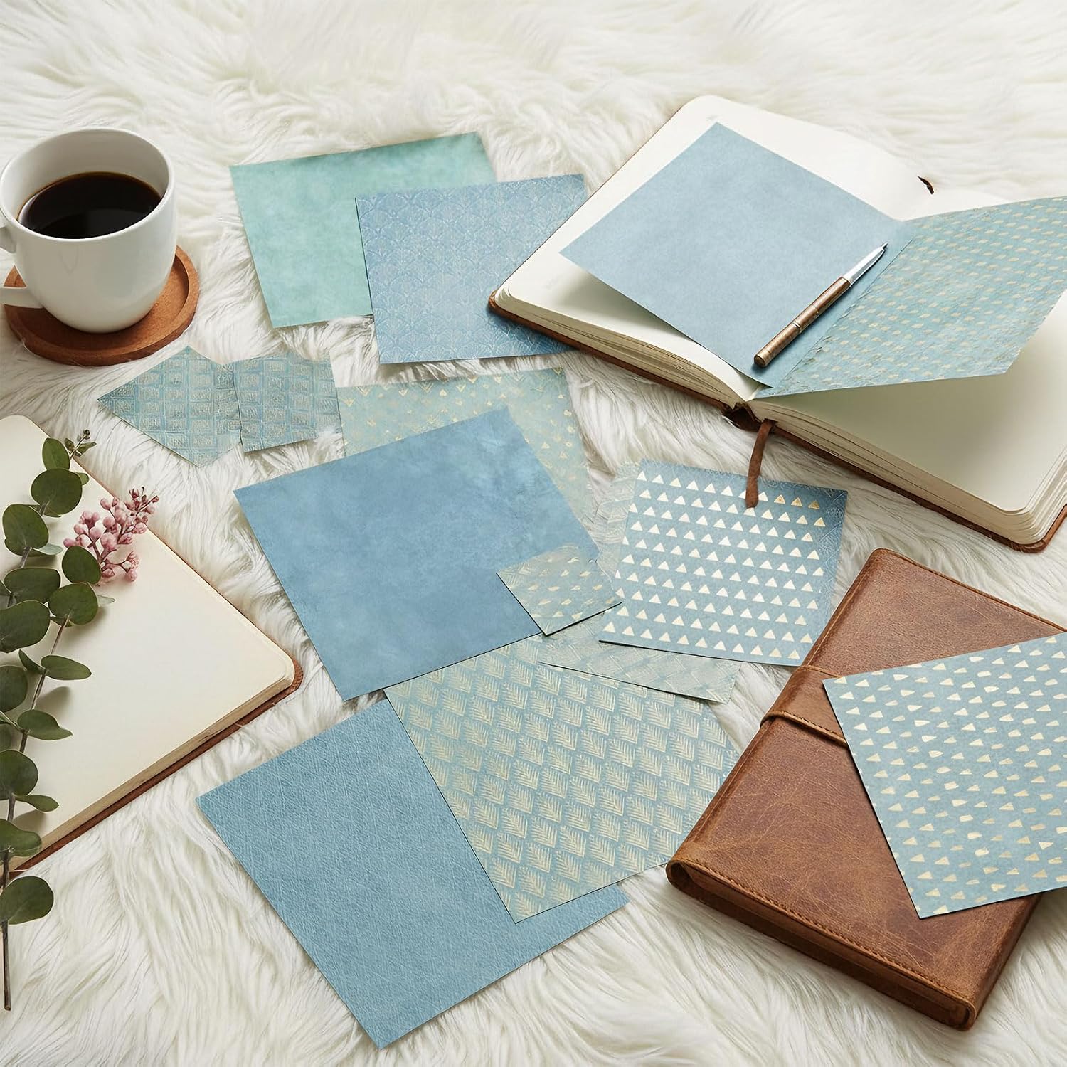 Scrapbook Paper 12 x 12 In, 24 Sheets Boho Scrapbook Paper, Double Sided Patterned Decorative Papers, Background Papers for DIY Journaling Decor, Album Decor or Card Making (Blue and Yellow)