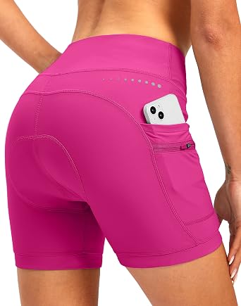 Womens 4D Padded Bike Shorts 5"/7" Riding Underwear Cycling Bicycle Road Biking Cycle Shorts for Women Zipper Pockets