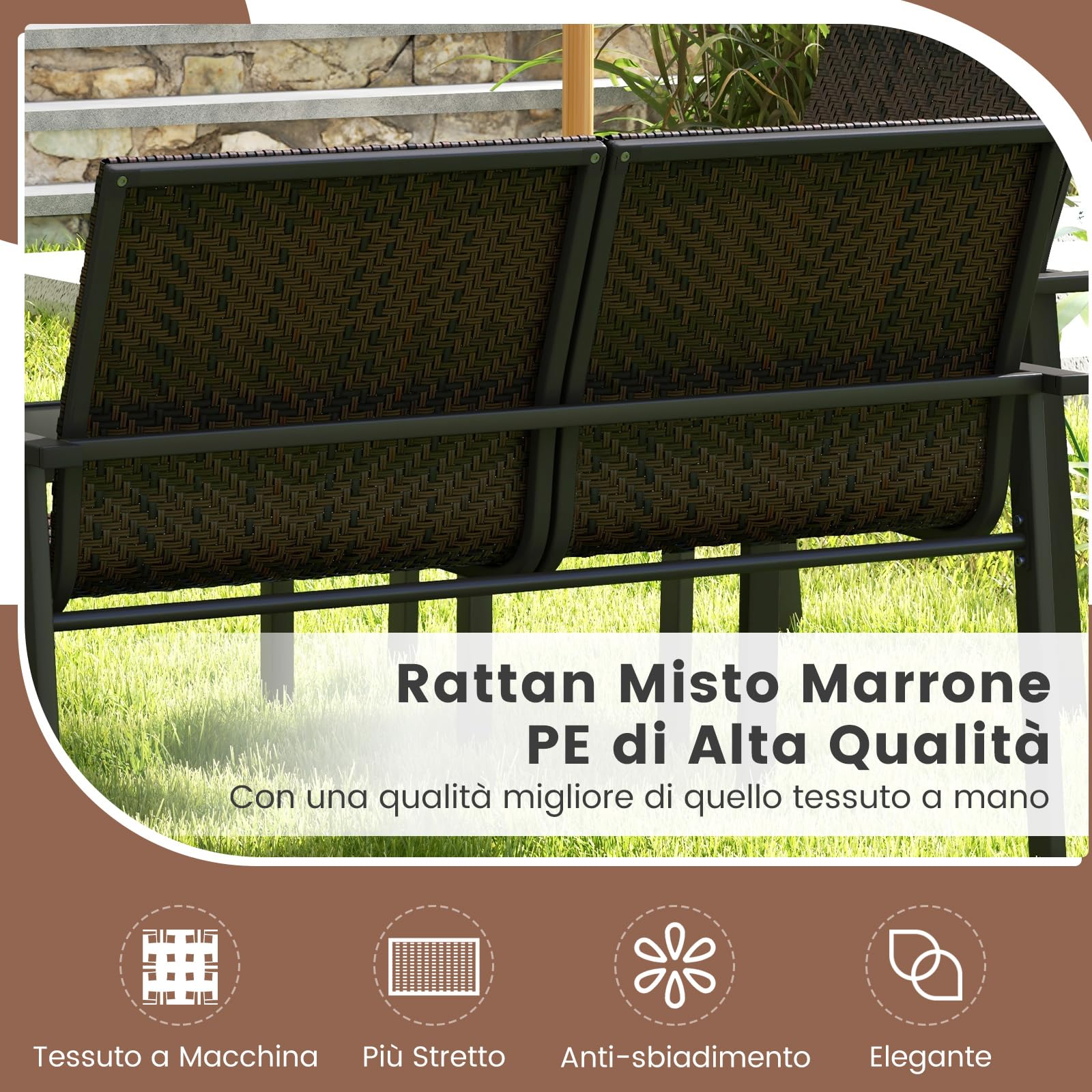 COSTWAY 4 Pezzi Set di Mobili da Giardino, Set di Tavolo e Sedie da Esterno in Intrecciato di Vimini, Set Salotto da Giardino per Balcone Giardino Terrazzo (Marrone)