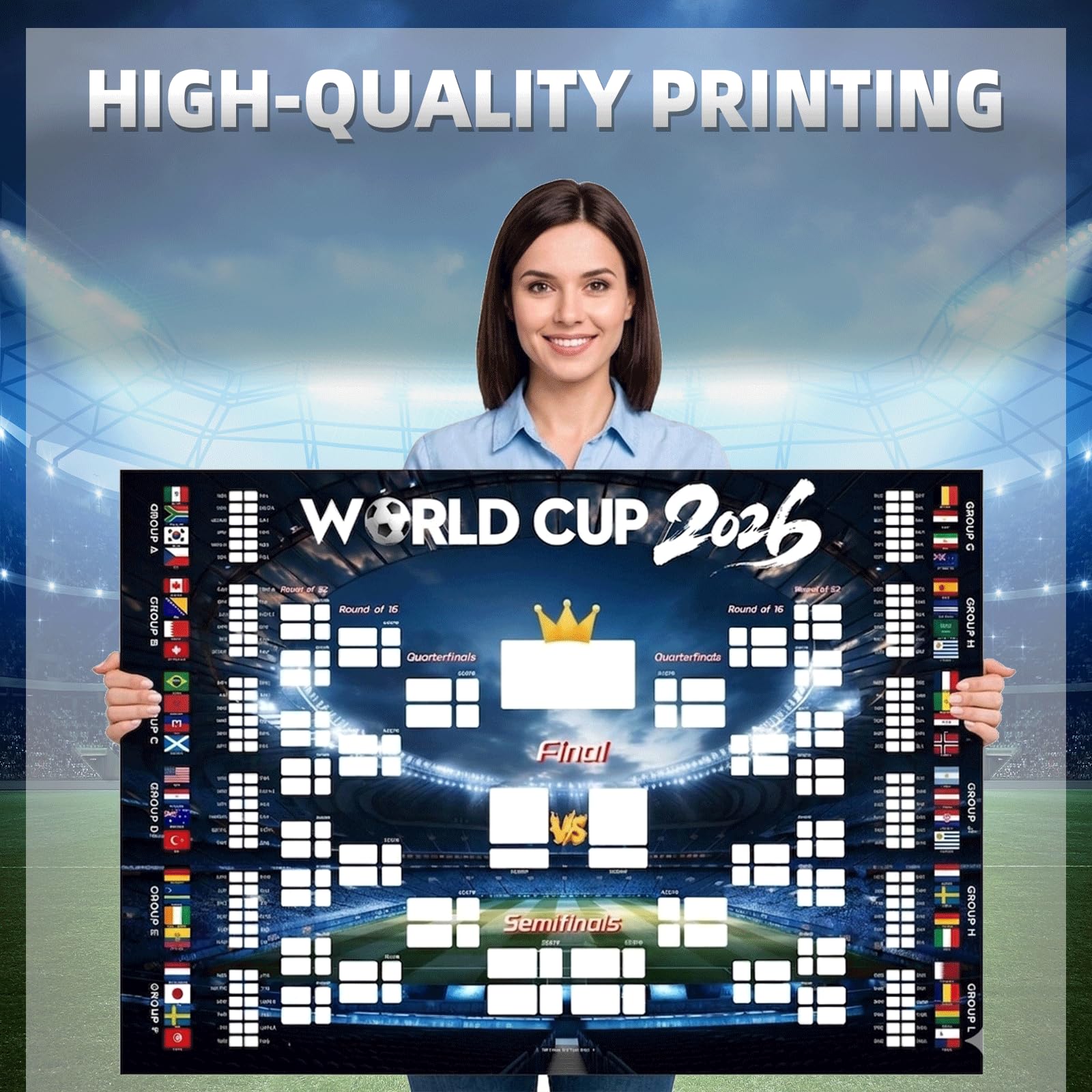1 Pièce Poster Coupe du Monde 2026, Affiche avec Calendrier Complet des Matchs, Impression Haute Définition & Résistant à l‘Eau, Décoration Fan pour Maison & Bar, pour Soirée Fan & Salon