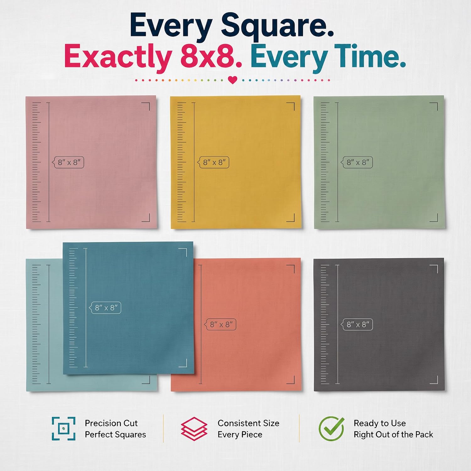 50 Pcs Precut Fabric Squares Multi Color Plain – 100% Pure Cotton Solid Charm Pack for Quilting, Patchwork, Sewing Crafts, DIY Face Masks, Doll Clothes & Home Decor(8 * 8 inch, Solid) image 5