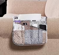 Vista 22 de Brilliant Sunshine Organizador de reposabrazos de sofá de retazos rosa y salvia, organizador de 5 bolsillos, organizador antideslizante para sillón