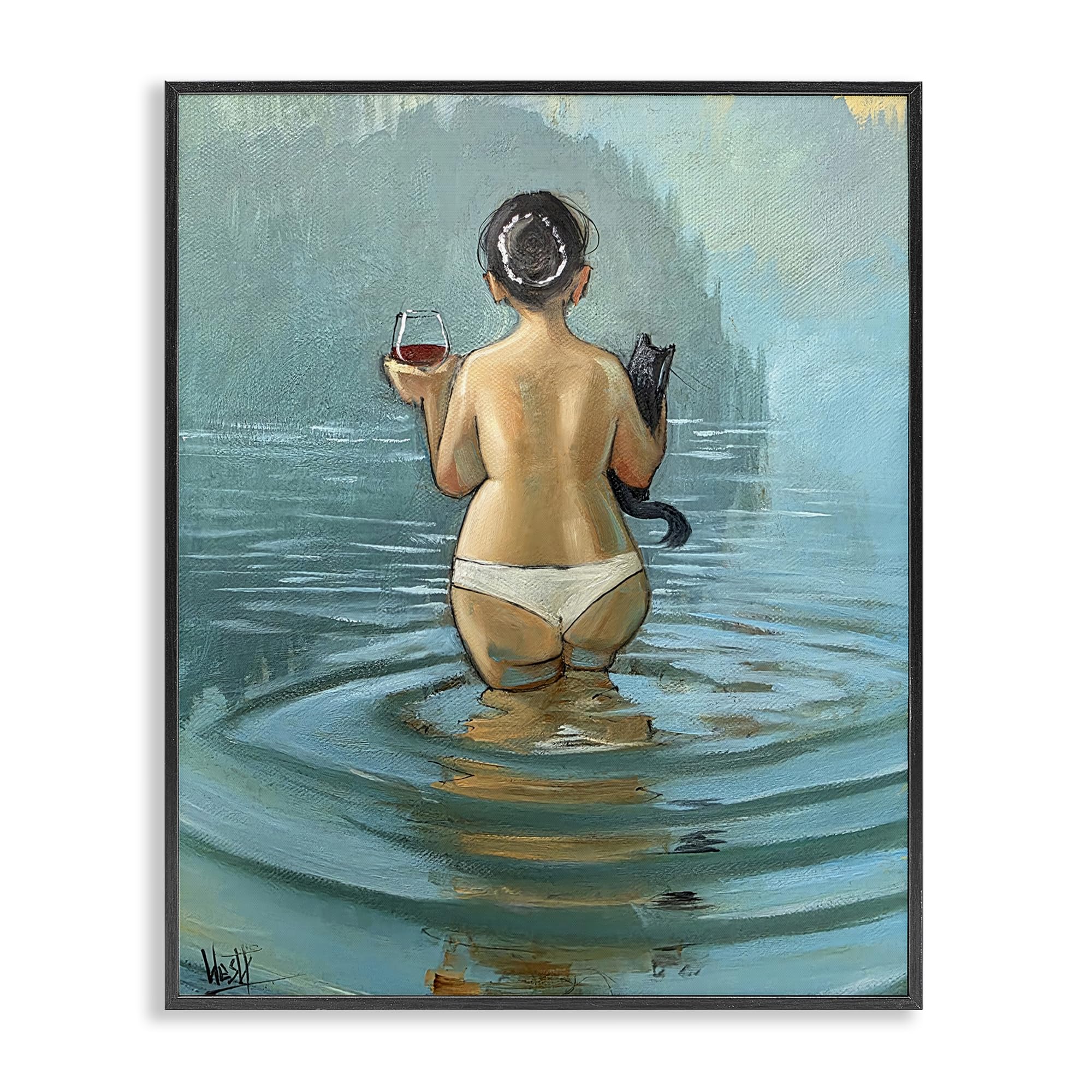 'Cat & Wine Dip At Twilight'| Framed Giclee Art