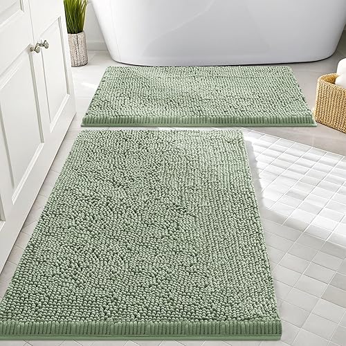 Miniatura 95 de Smiry - Juego de alfombras de baño de 2 piezas, suaves, absorbentes, de felpilla, lavables a máquina, antideslizantes, para bañera, ducha y piso Gris