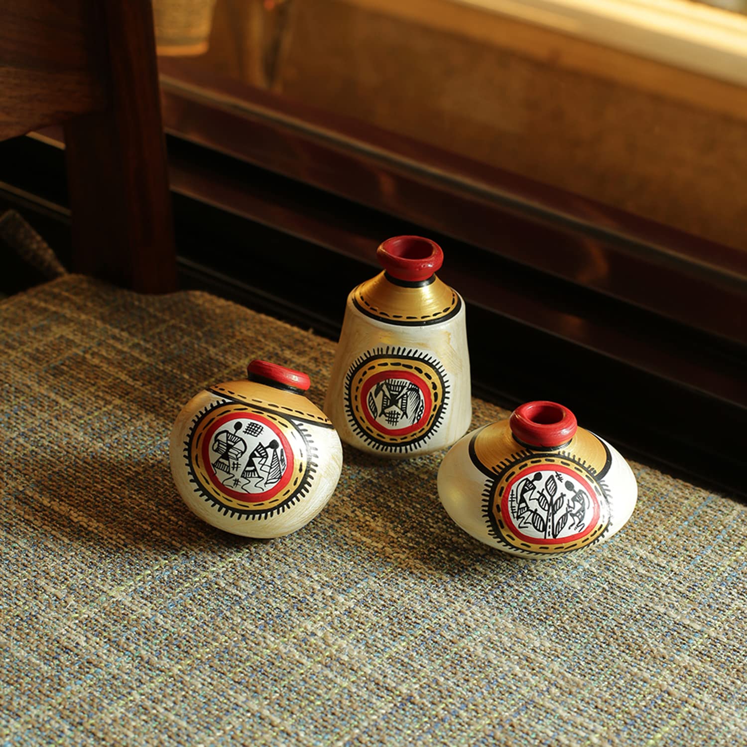 Warli Handpainted Terracotta Pots - Set of 3 -9