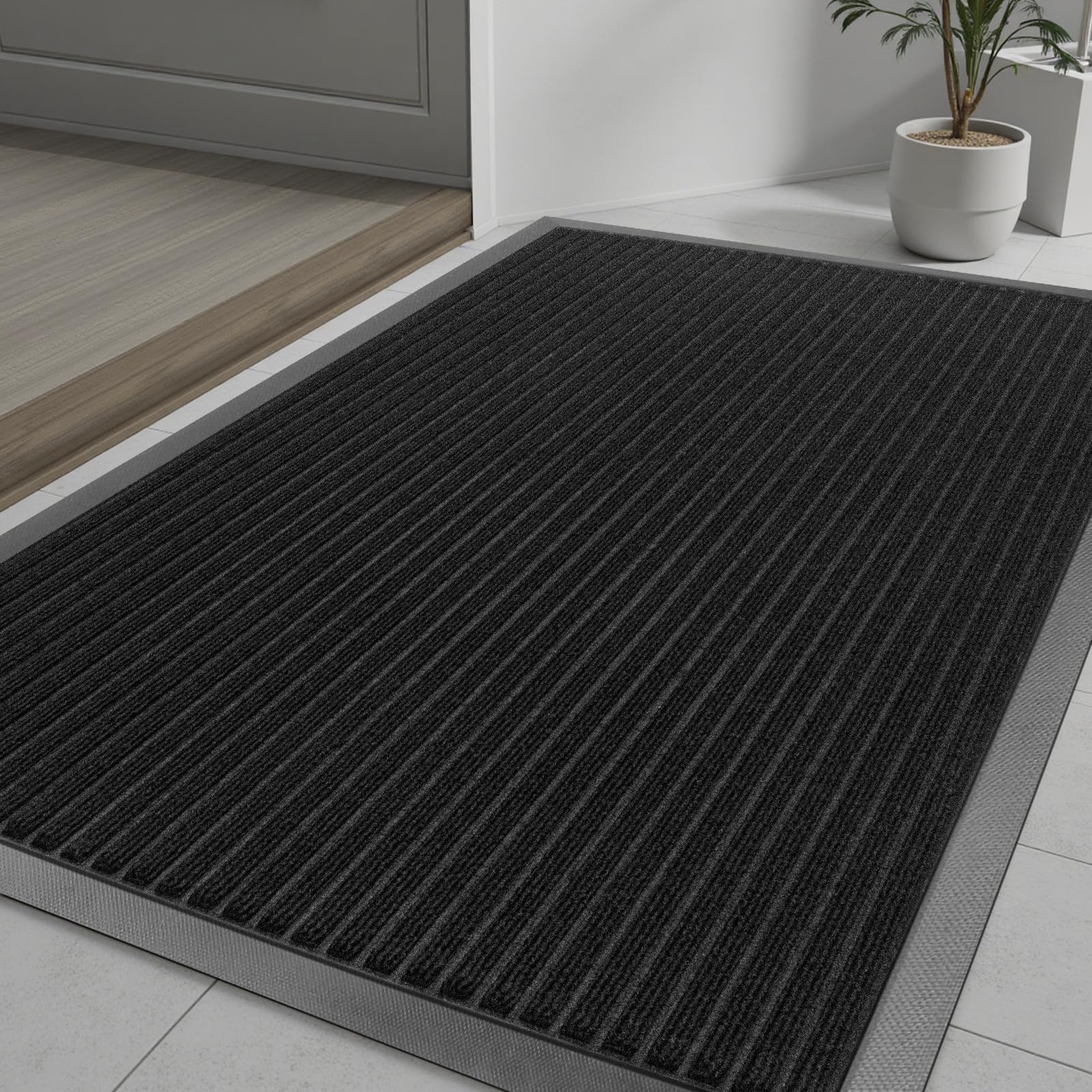Vicwe Zerbino per porta d'ingresso, per interni ed esterni, 180 x 122 cm, resistente, in gomma antiscivolo, a basso profilo, facile da pulire, per esterni, veranda, patio, nero