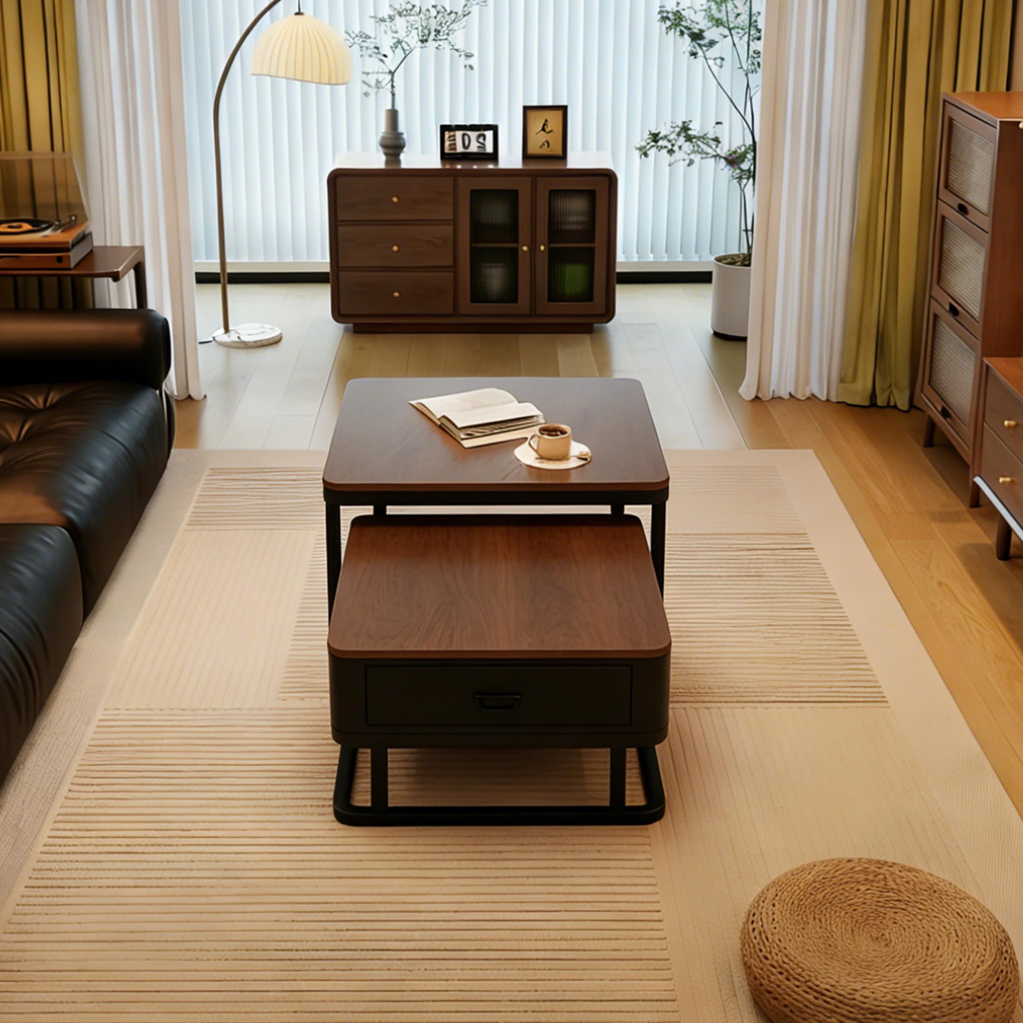 Générique Lot de 2 Tables Basses, Moderne Table Basse Salon Extensible, Noyer Coffee Table with Storage, Metal Frame, pour Salon, Chambre à Coucher, Noyer