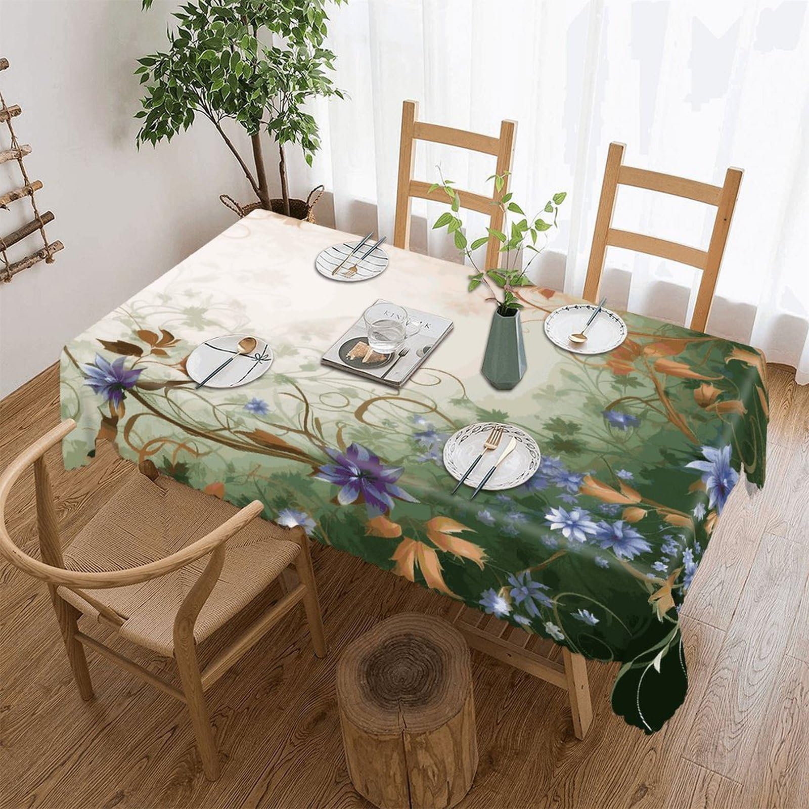 FekiLoot Floral Swirls Ivy Tablecloths for Rectangle Tables Wipeable Spillproof Polyester Table Cloth Wrinkle Free Farmhouse Dining Tables Cover Elegant Vintage Decor Tablecover