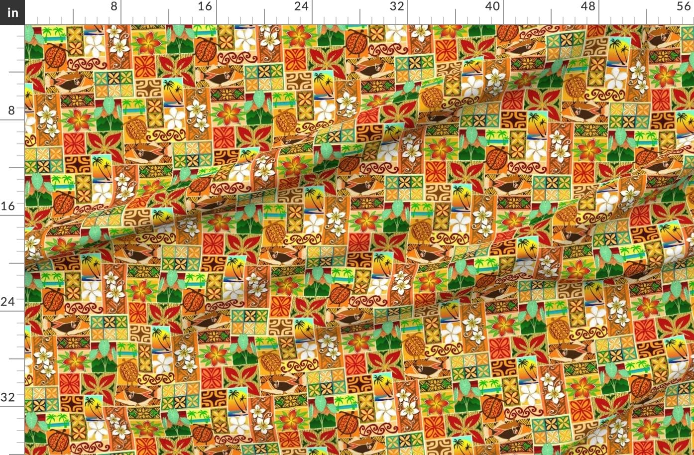 Spoonflower Fabric - Hawaiian Tiki Tropical Retro Cartoon Printed on Organic Cotton Sateen Fabric by The Yard - Sewing Quilting Apparel Home Decor