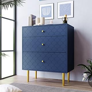 Merax Commode à 3 Tiroirs, Meuble de Rangement Buffet, avec poignées et glissières en métal, Beaucoup d'espace de Rangement, pour Chambre à Coucher, Salon, Bureau, Bleu Marine, 75 x 40 x 89 cm