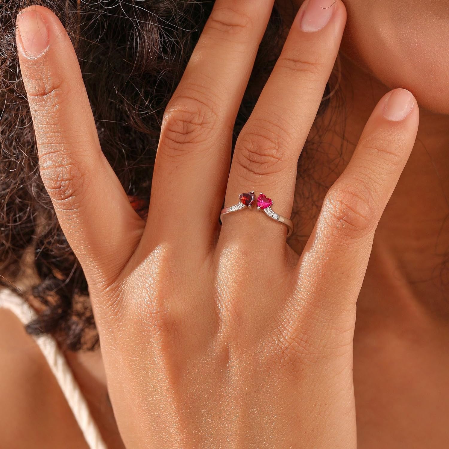 Dainty Silver Promise Rings for Her 2 Birthstone Adjustable Rings for Women Sister Anniversary Birthday Gifts for Women Jewelry Mothers Day Ring Gifts Valentine's Gift for Her - Image 3