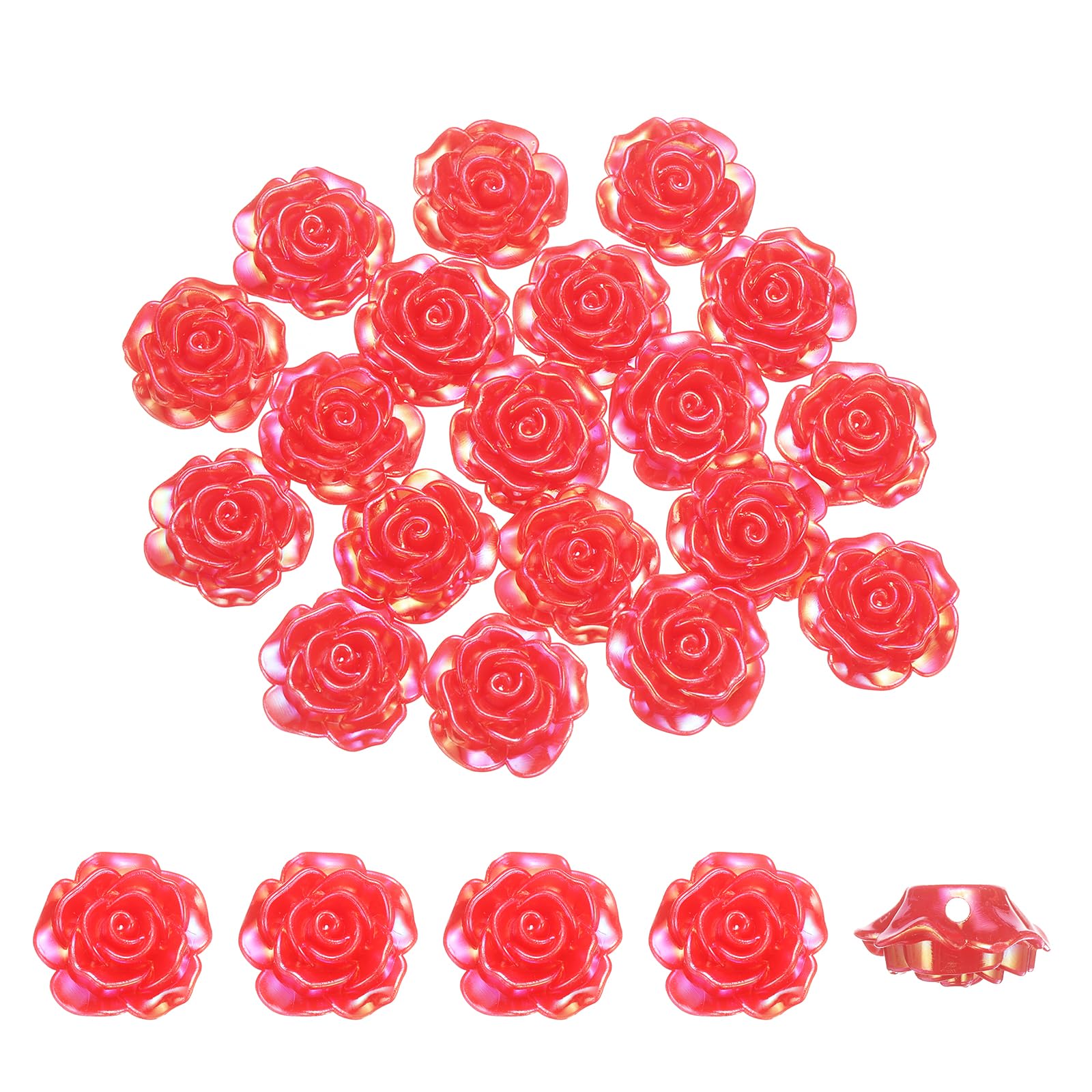 sourcing map 50Pcs Rose Flower Buttons, Flower Button ABS Flat Back Sewing Buttons for Bracelet Clothes Hair Clip Phone Charm Wedding Decor DIY Crafts(18mm, Red) — image 1