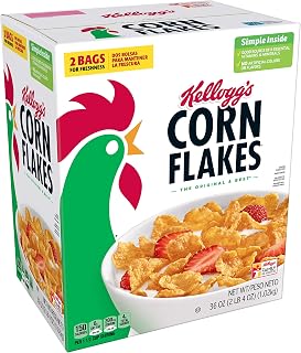 Kellogg's Original Corn Flakes Cereal, 8 Vitamins & Minerals, Healthy Breakfast Snacks, 36oz Box (2 Bags)