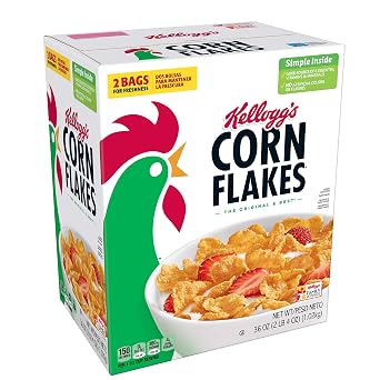 Kelloggs Corn Flakes Breakfast Cereal, 8 Vitamins and Minerals, Healthy Snacks, Original, 36oz Box 2 Bags